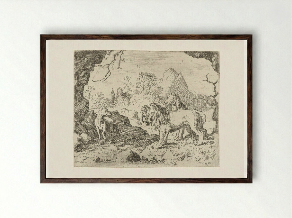 Reinaert de vos vertelt over de verborgen schat - Allaert van Everdingen - Framed Print Dark Wood