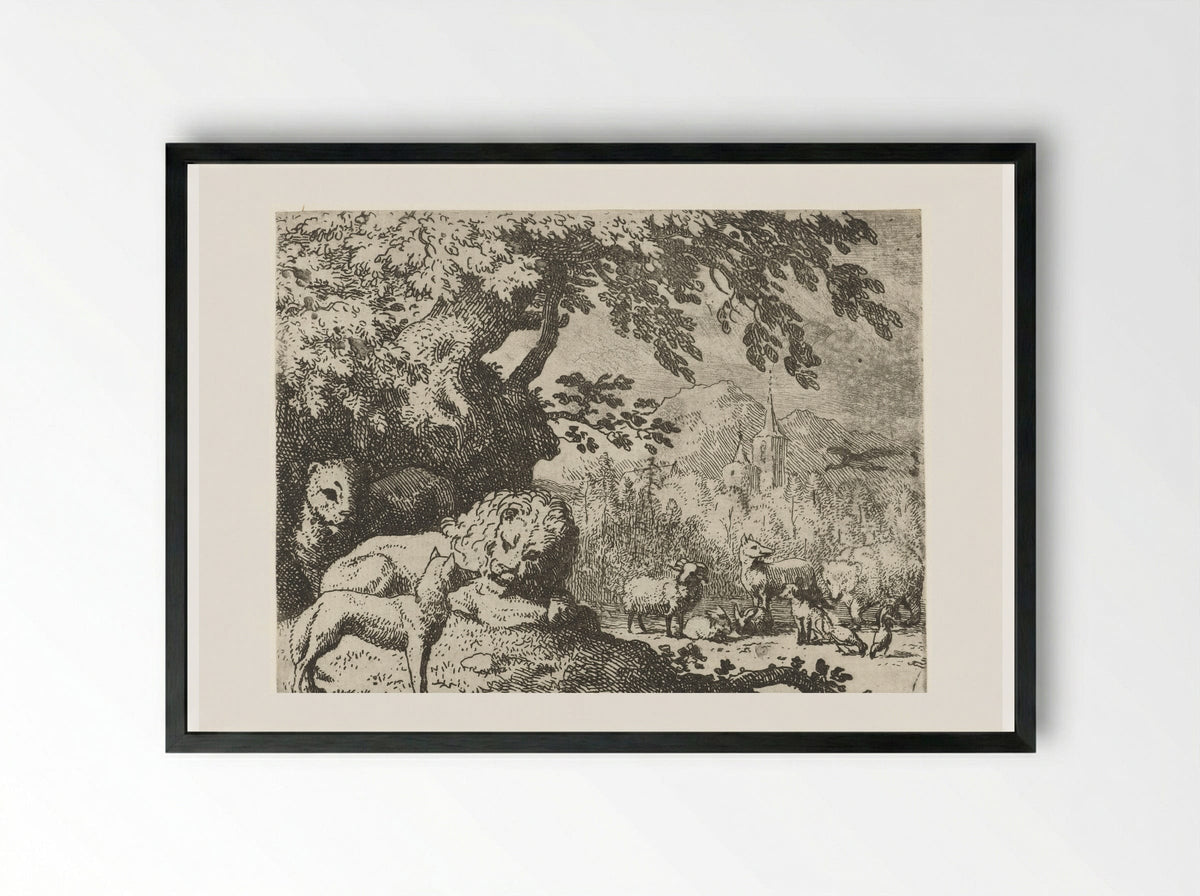 Reinaert de vos vervolgt zijn verhaal - Allaert van Everdingen - Framed Print Black