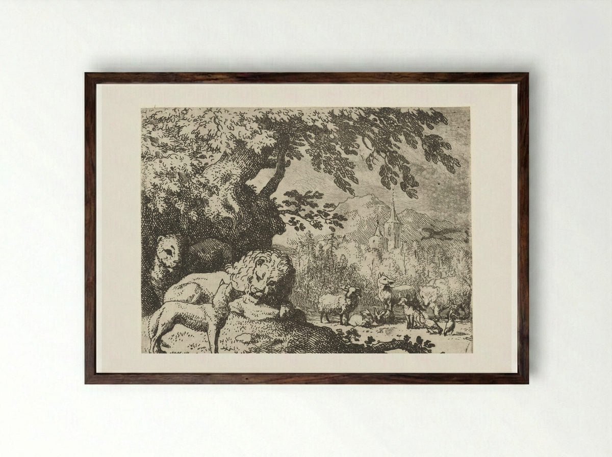 Reinaert de vos vervolgt zijn verhaal - Allaert van Everdingen - Framed Print Dark Wood