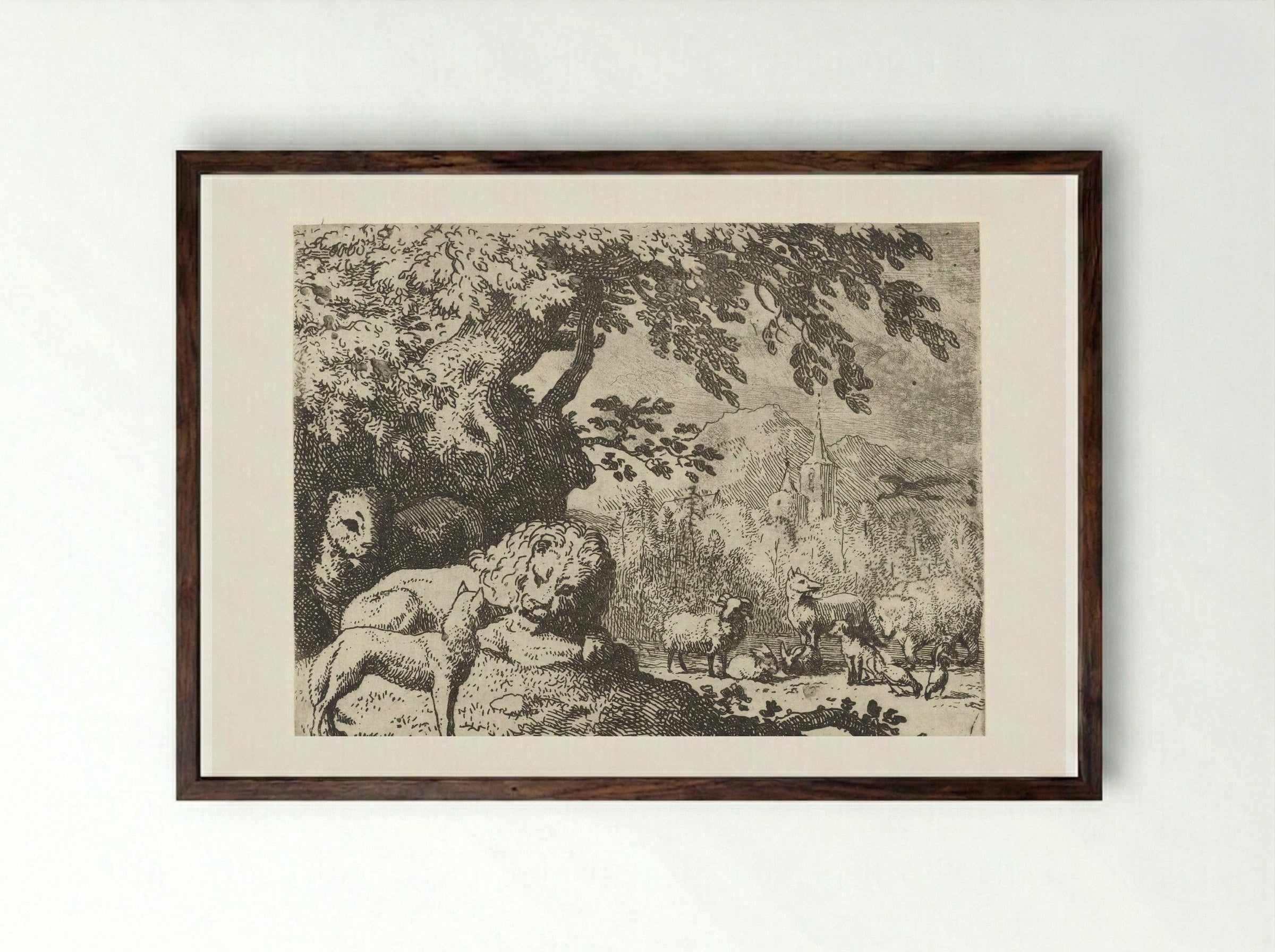 Reinaert de vos vervolgt zijn verhaal - Allaert van Everdingen - Framed Print Dark Wood