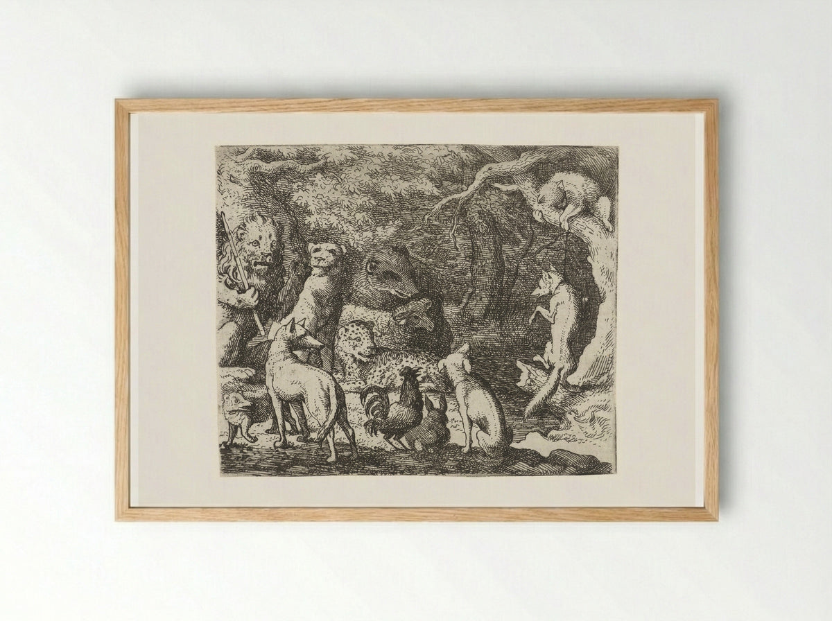 Reinaert de vos vraagt toestemming om te bekennen - Allaert van Everdingen - Framed Print Wood