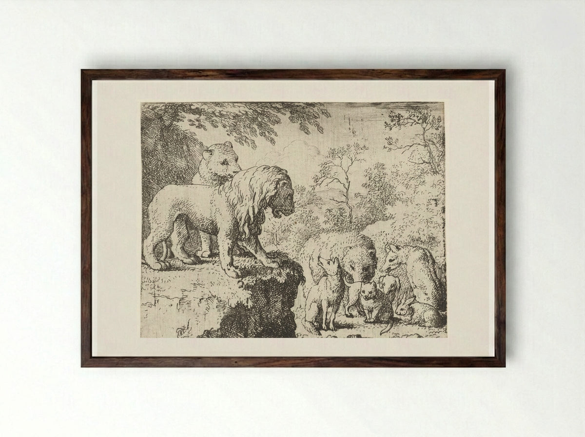Reinaert de vos wordt vrijgesproken - Allaert van Everdingen - Framed Print Dark Wood