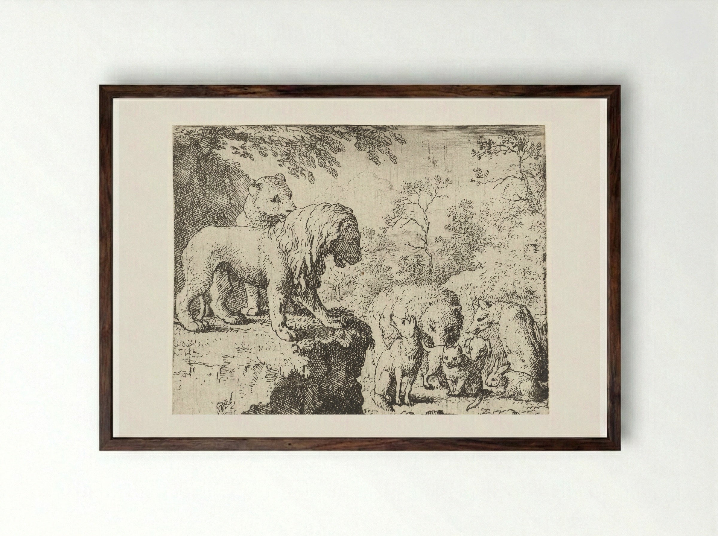 Reinaert de vos wordt vrijgesproken - Allaert van Everdingen - Framed Print Dark Wood