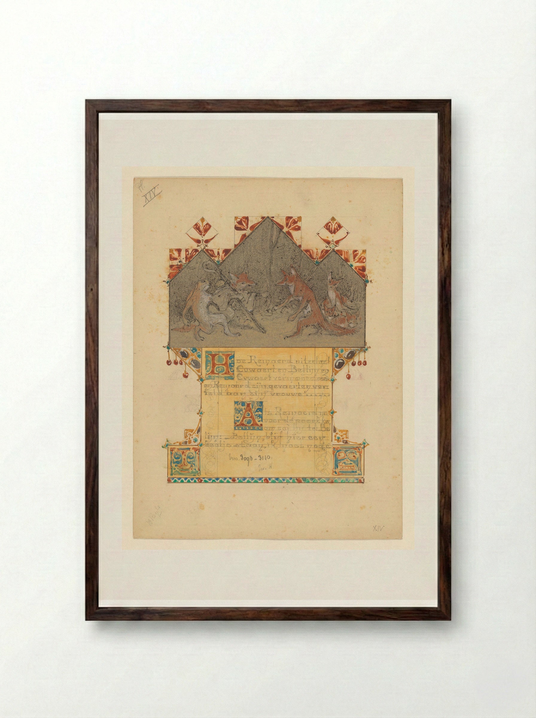 Reinaert komt als pelgrim bij zijn vrouw Hermelijn - Bernard Willem Wierink - Framed Print Dark Wood