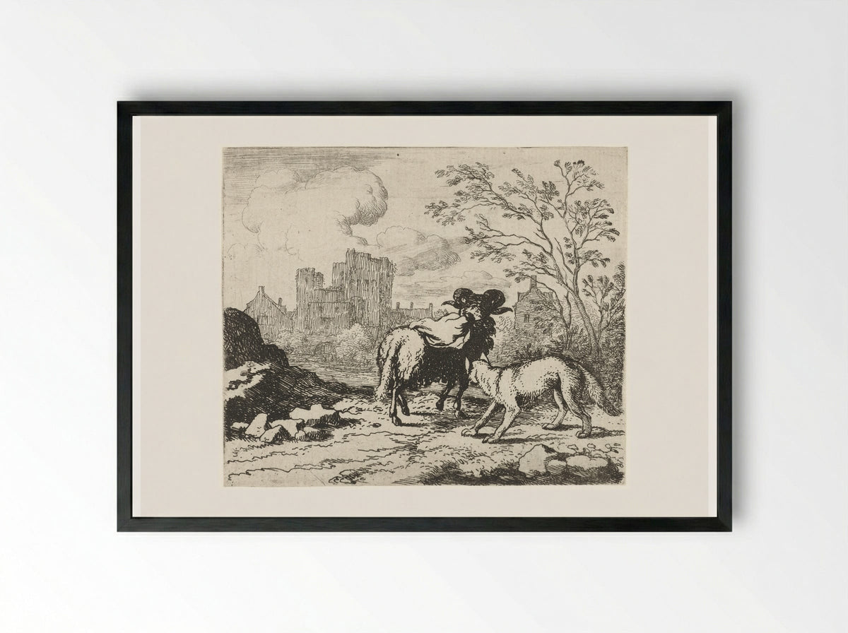 Reinaert laat een pakket naar koning Nobel brengen - Allaert van Everdingen - Framed Print Black