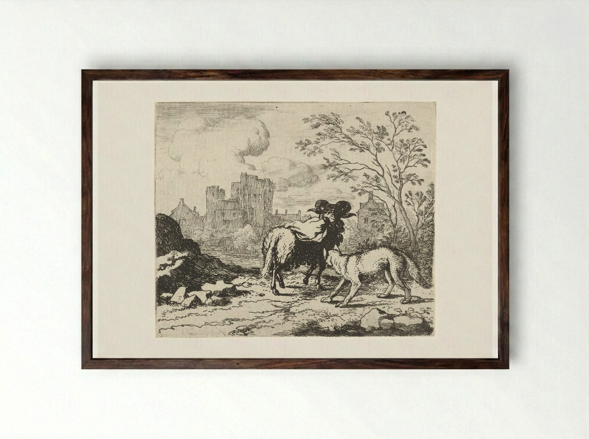 Reinaert laat een pakket naar koning Nobel brengen - Allaert van Everdingen - Framed Print Dark Wood
