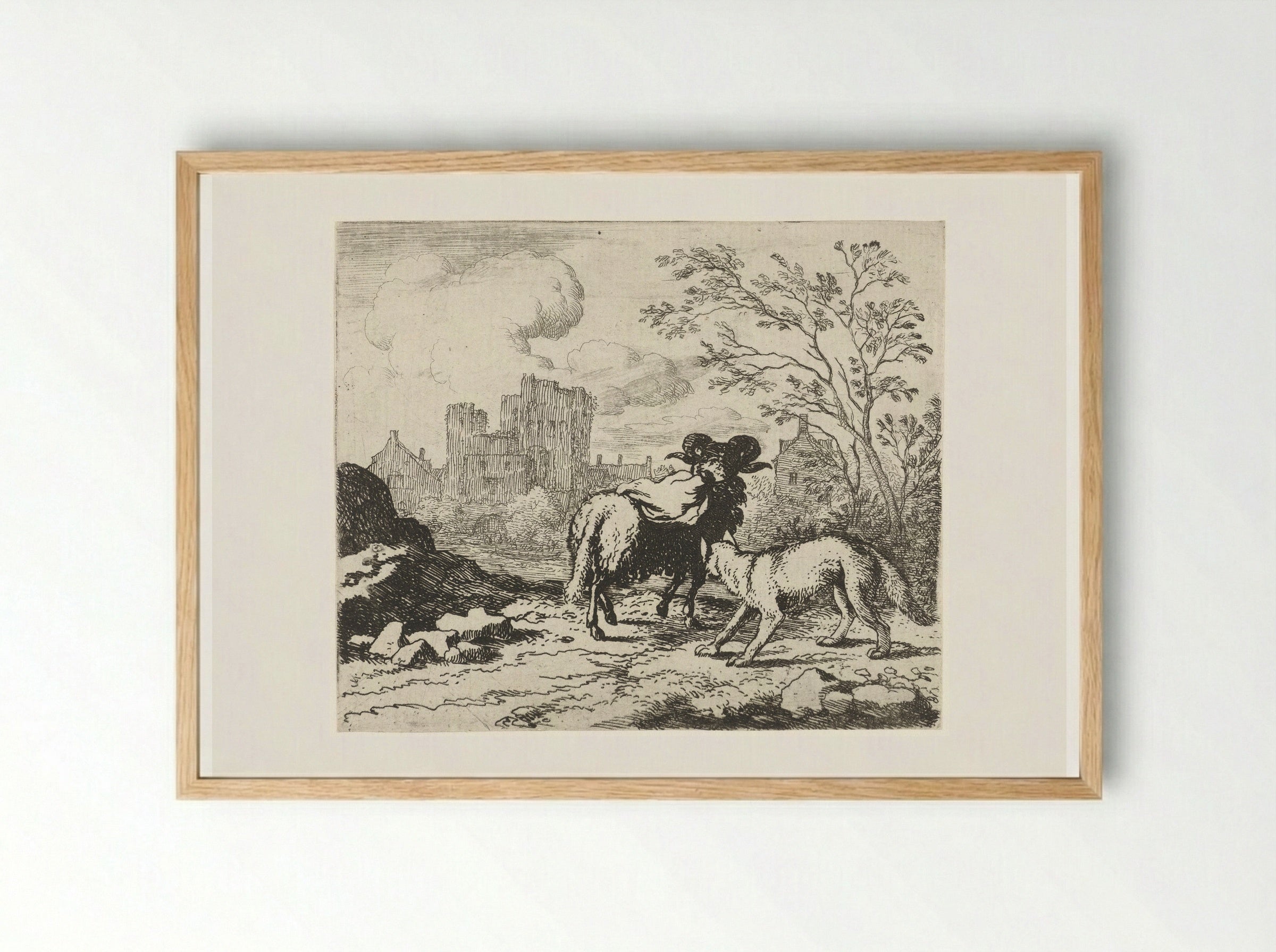 Reinaert laat een pakket naar koning Nobel brengen - Allaert van Everdingen - Framed Print Wood