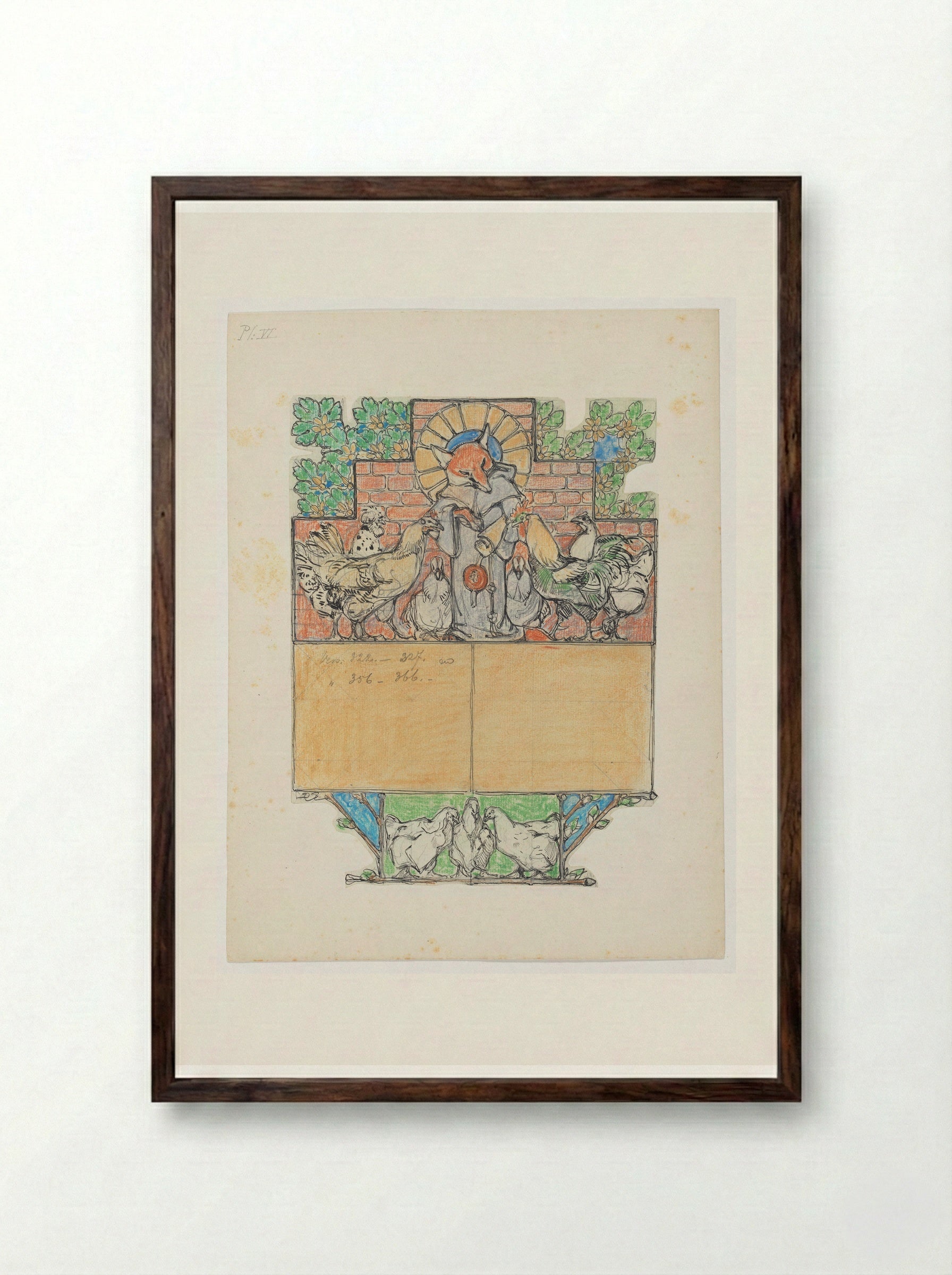 Reinaert met een brief bij Canteclaer en zijn gezin - Bernard Willem Wierink - Framed Print Dark Wood