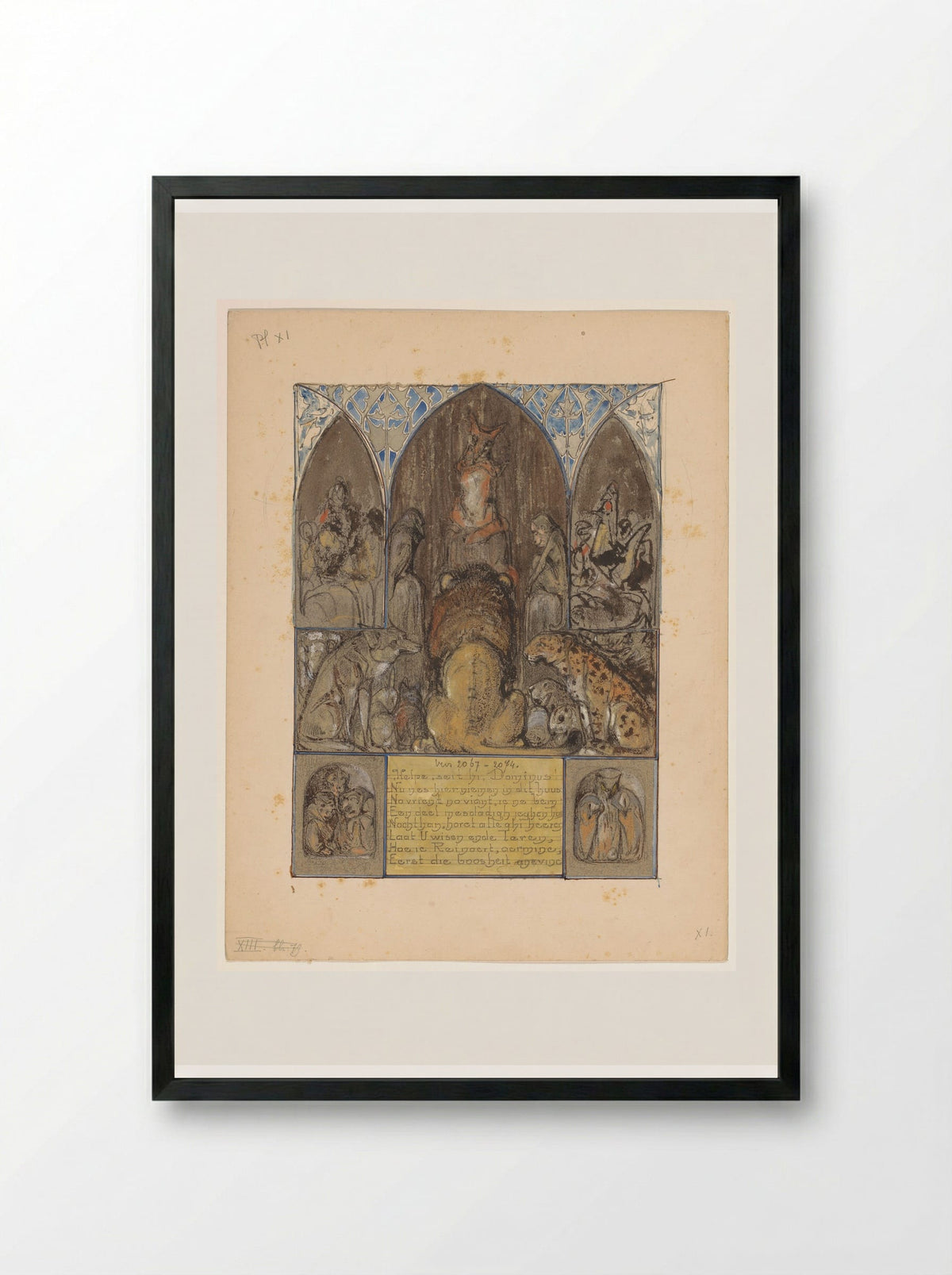 Reinaert spreekt tot koning Nobel en de verzamelde dieren - Bernard Willem Wierink - Framed Print Black