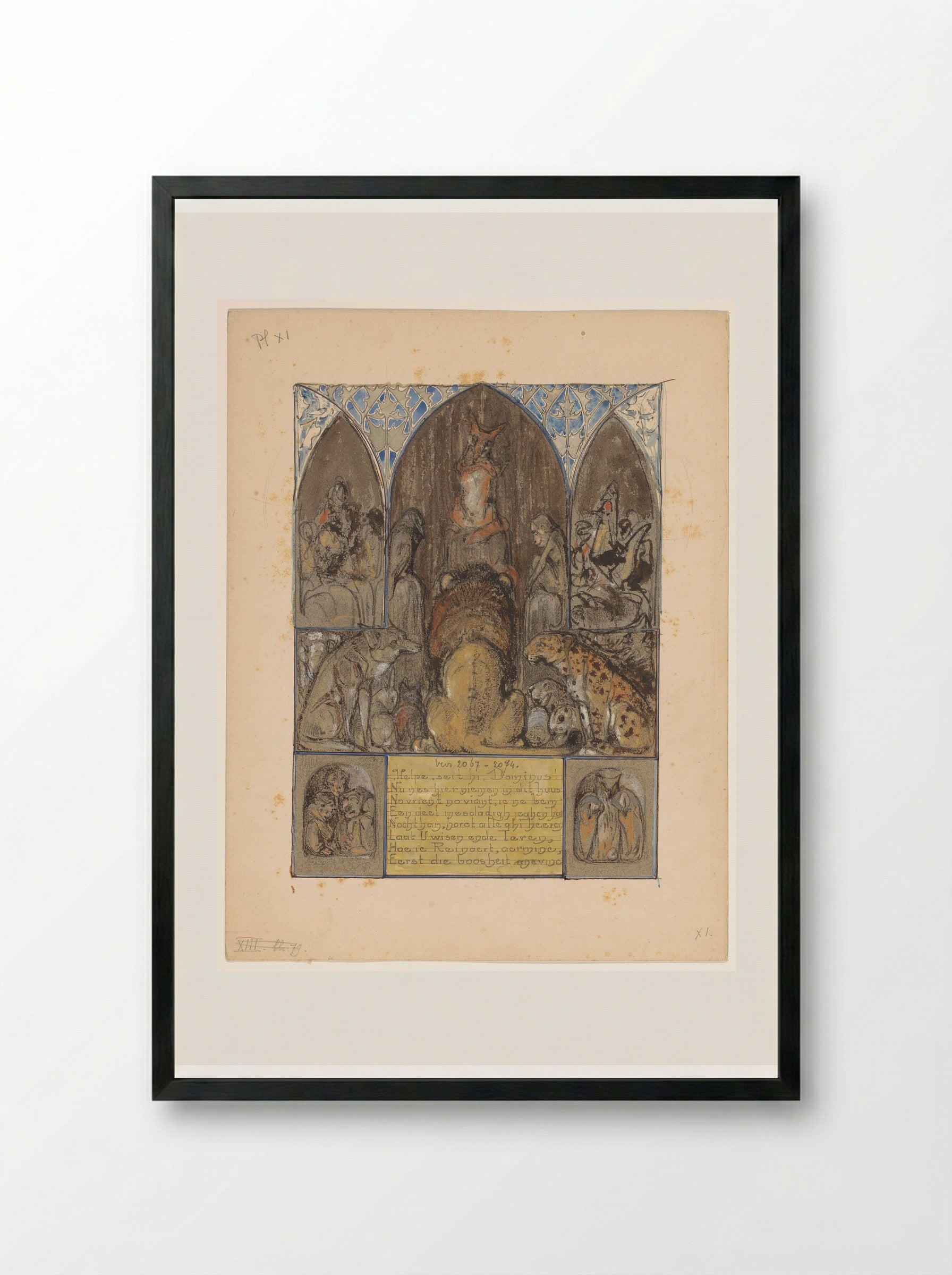 Reinaert spreekt tot koning Nobel en de verzamelde dieren - Bernard Willem Wierink - Framed Print Black