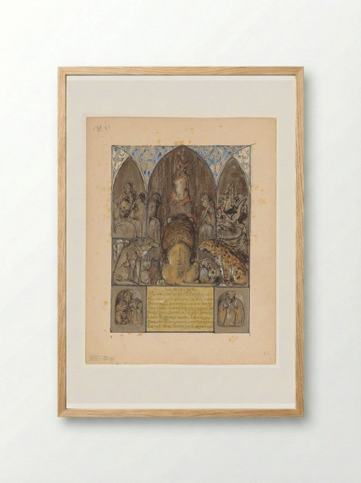 Reinaert spreekt tot koning Nobel en de verzamelde dieren - Bernard Willem Wierink - Framed Print Wood