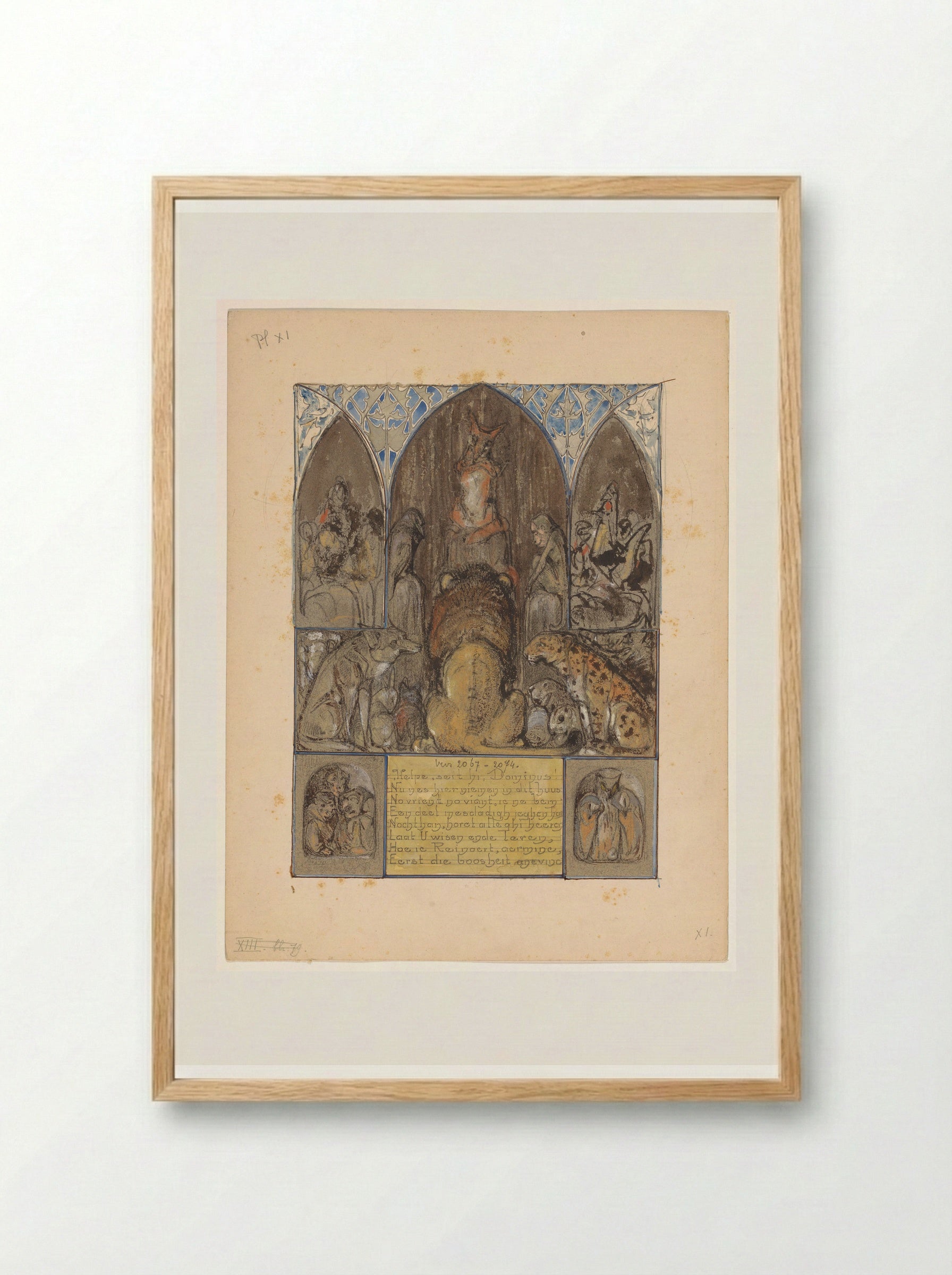 Reinaert spreekt tot koning Nobel en de verzamelde dieren - Bernard Willem Wierink - Framed Print Wood