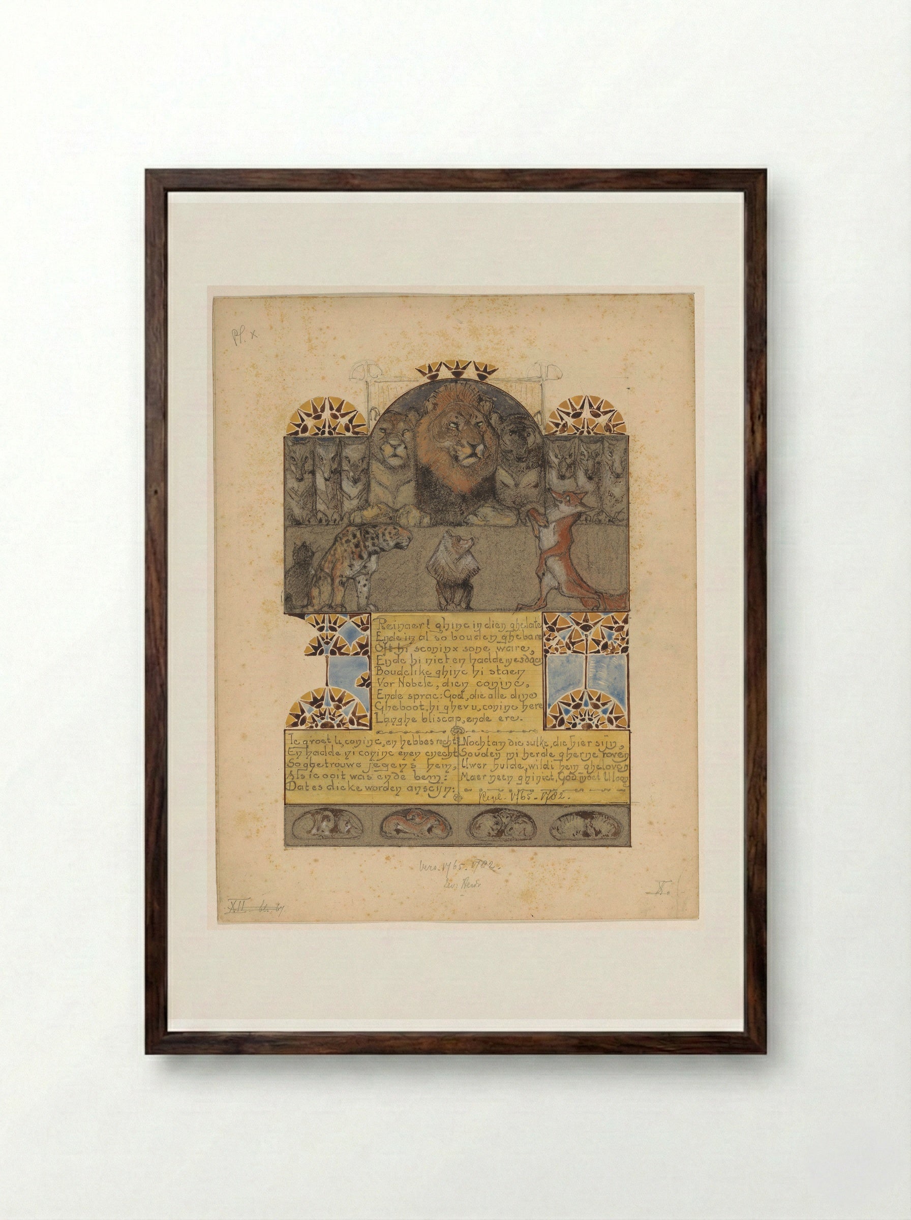 Reinaert staat voor koning Nobel - Bernard Willem Wierink - Framed Print Dark Wood