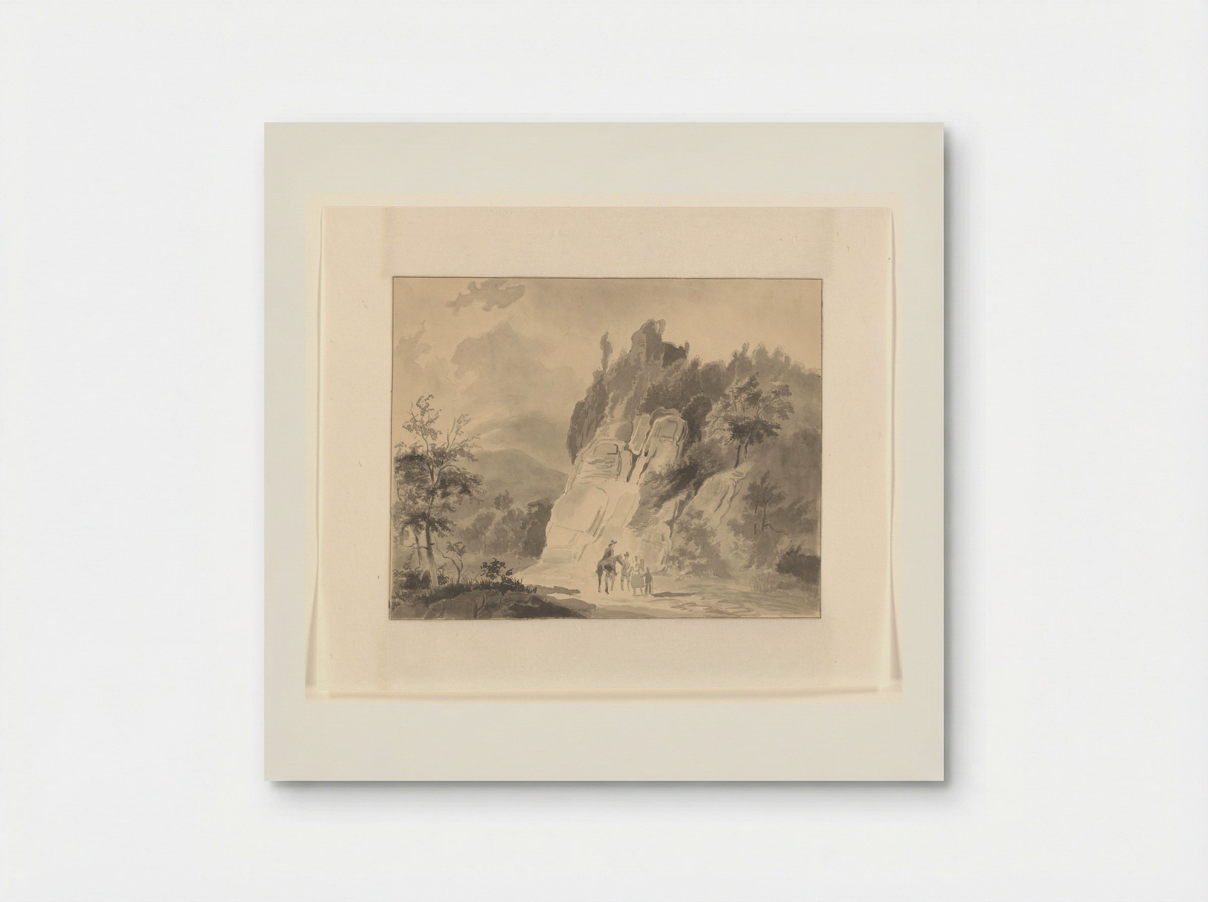 Reizigers bij een rotswand in een berglandschap - Johannes van Reijn - Poster