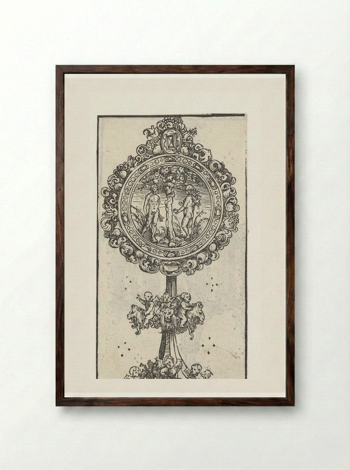 Reliquary with the Temptation of Adam and Eve - Lucas Cranach the Elder - Framed Print Dark Wood