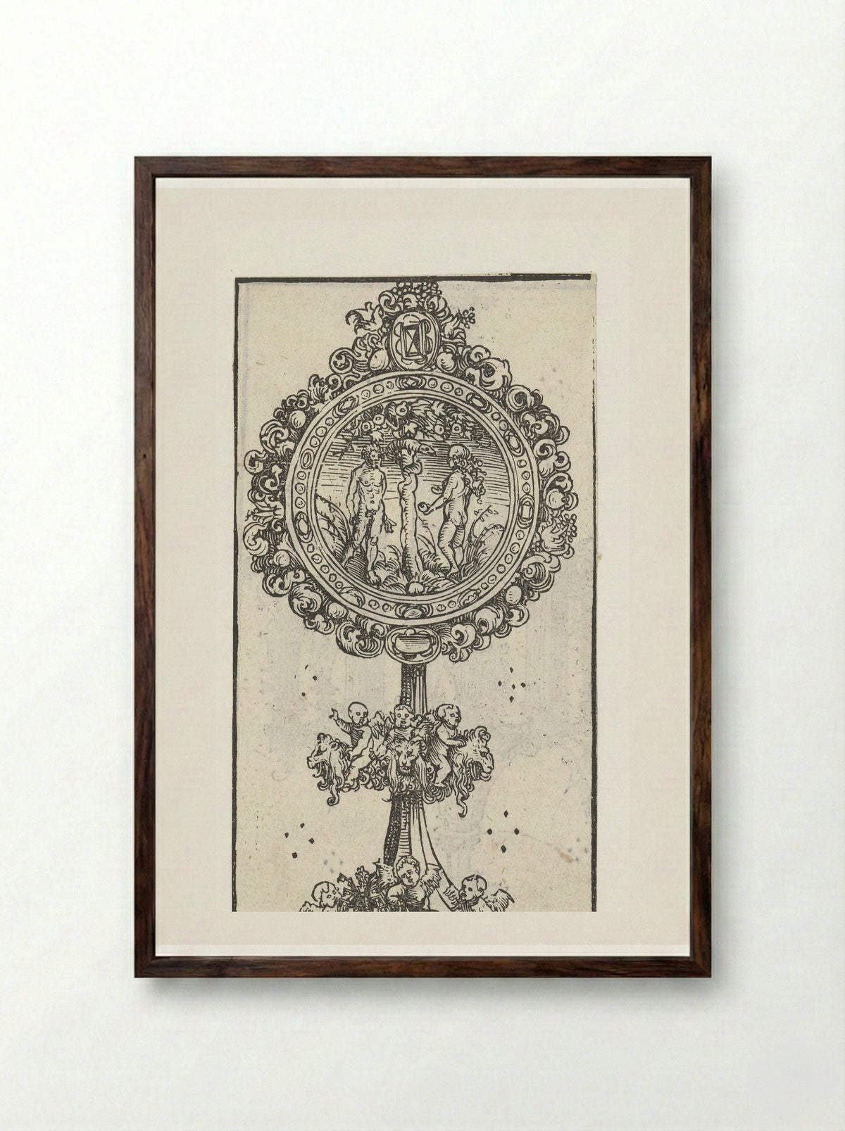 Reliquary with the Temptation of Adam and Eve - Lucas Cranach the Elder - Framed Print Dark Wood
