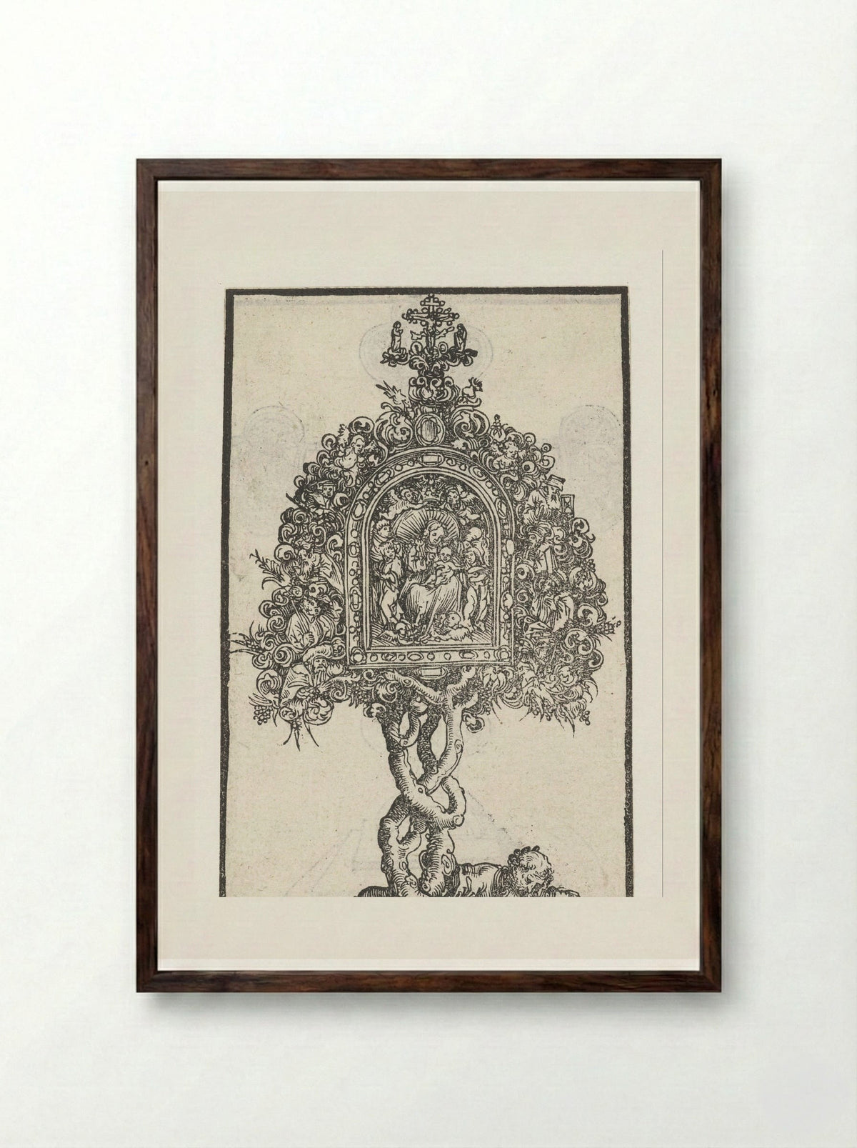 Reliquary with the Tree of Jesse and the Virgin and Child - Lucas Cranach the Elder - Framed Print Dark Wood