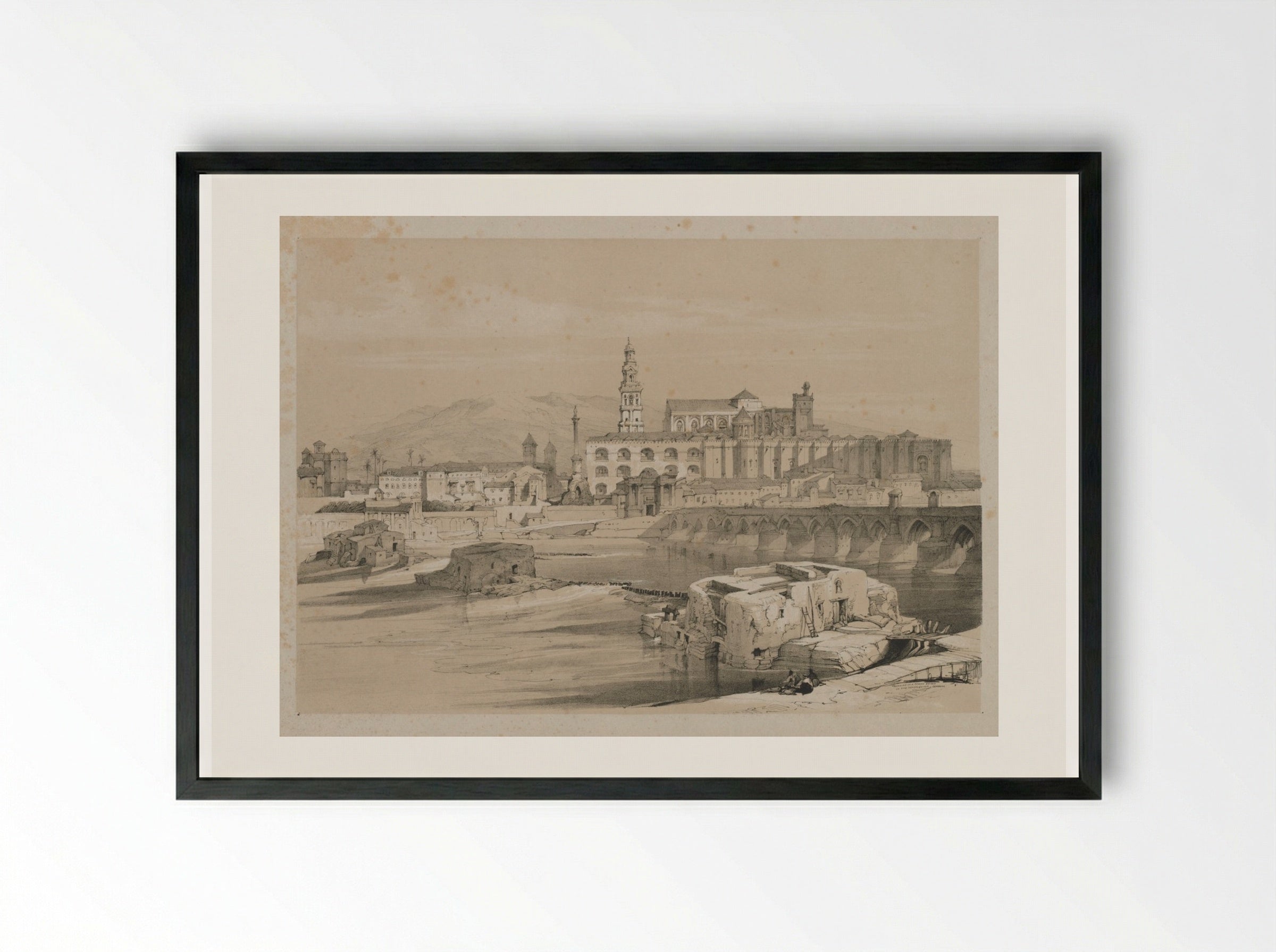 Remains of a Roman Bridge on the Guadalquivir, Cordova - Thomas Shotter Boys - Framed Print Black
