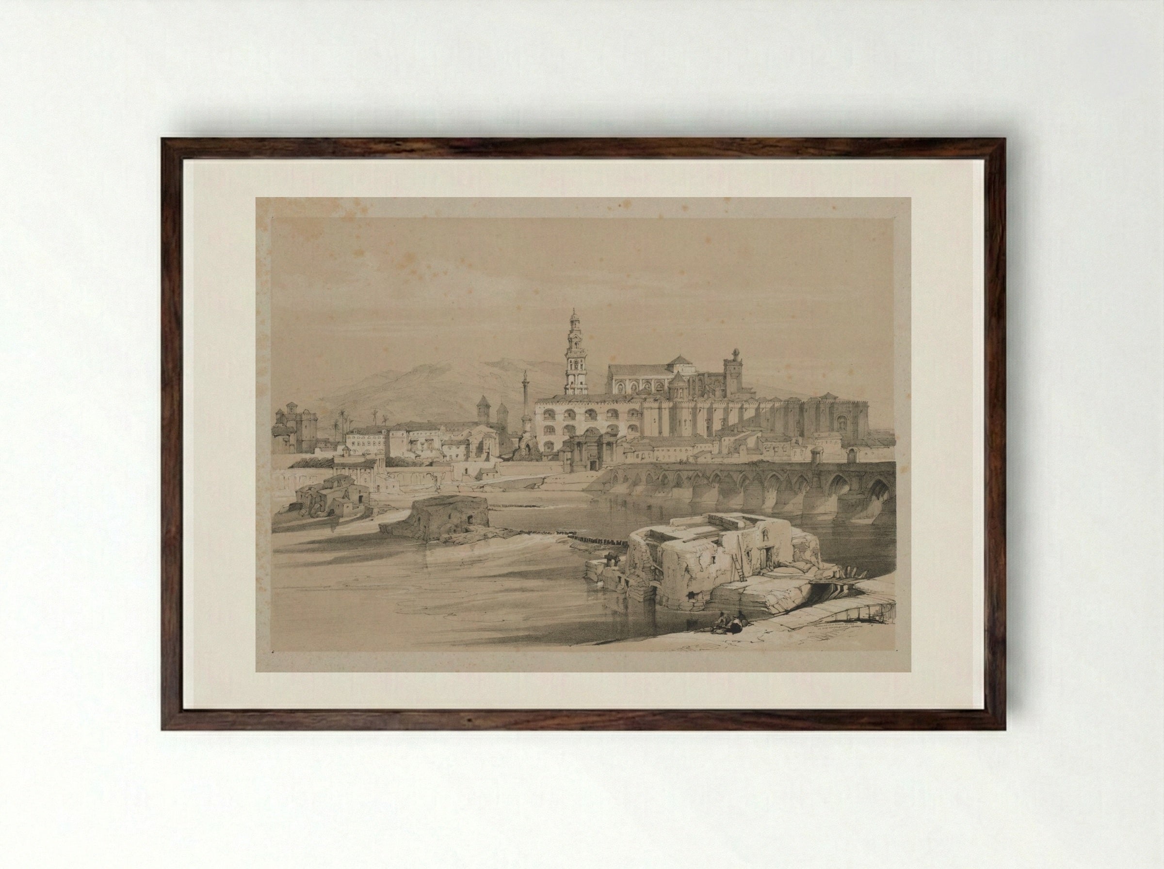 Remains of a Roman Bridge on the Guadalquivir, Cordova - Thomas Shotter Boys - Framed Print Dark Wood