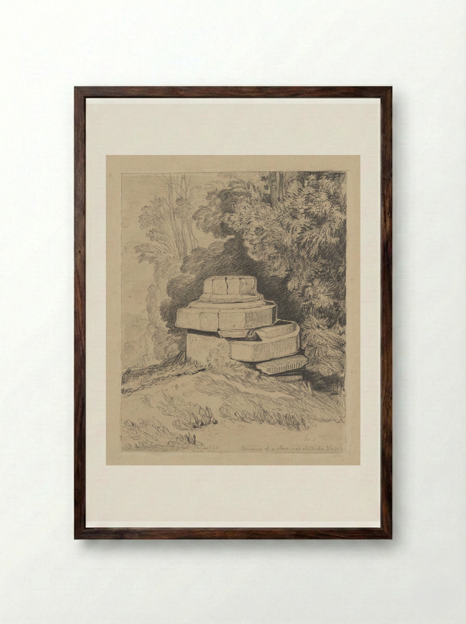 Remains of a Stone Cross at Stanhoe, Norfolk - John Sell Cotman - Framed Print Dark Wood