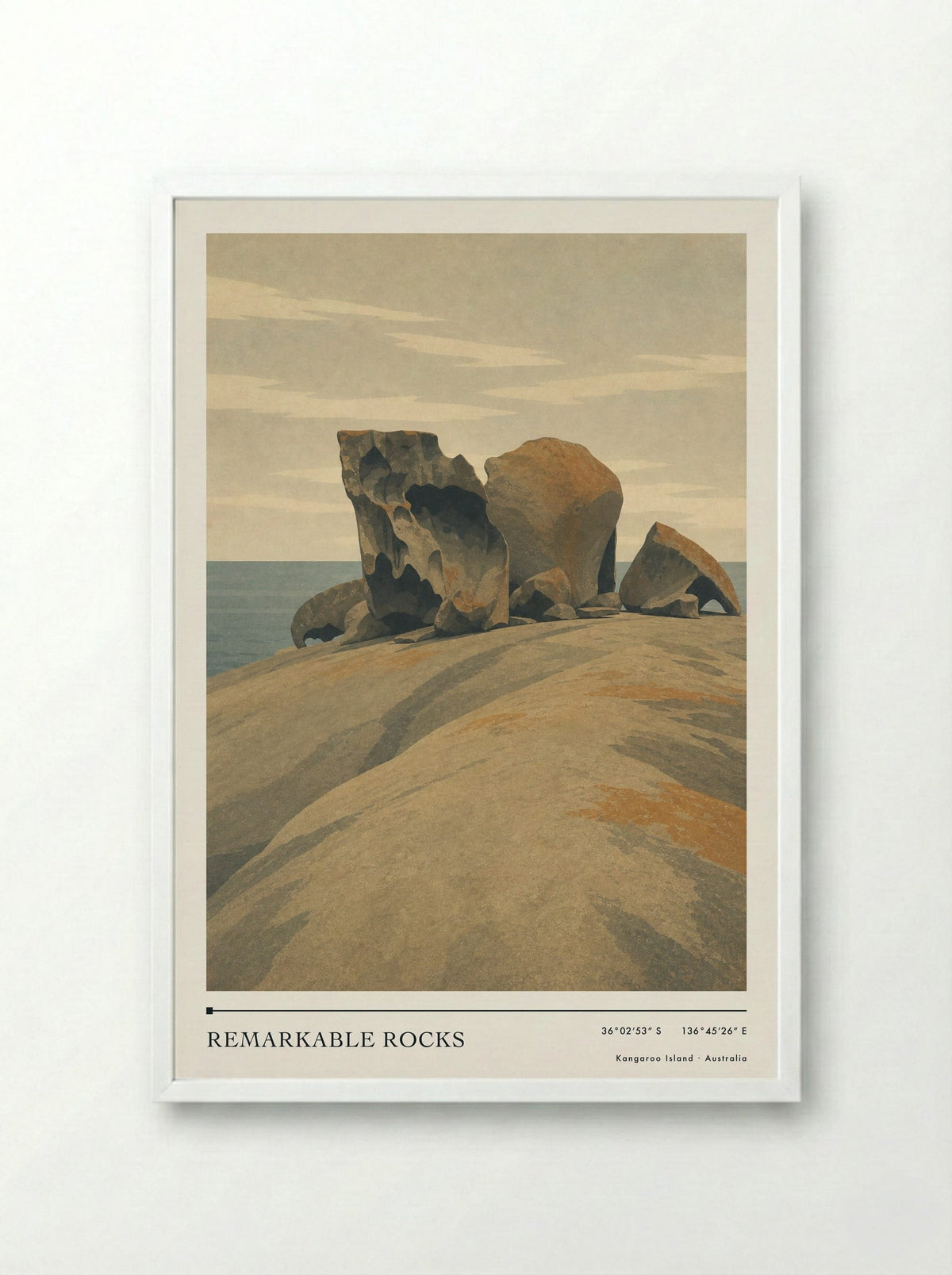 Remarkable Rocks Travel Poster Artwork - Framed Print White
