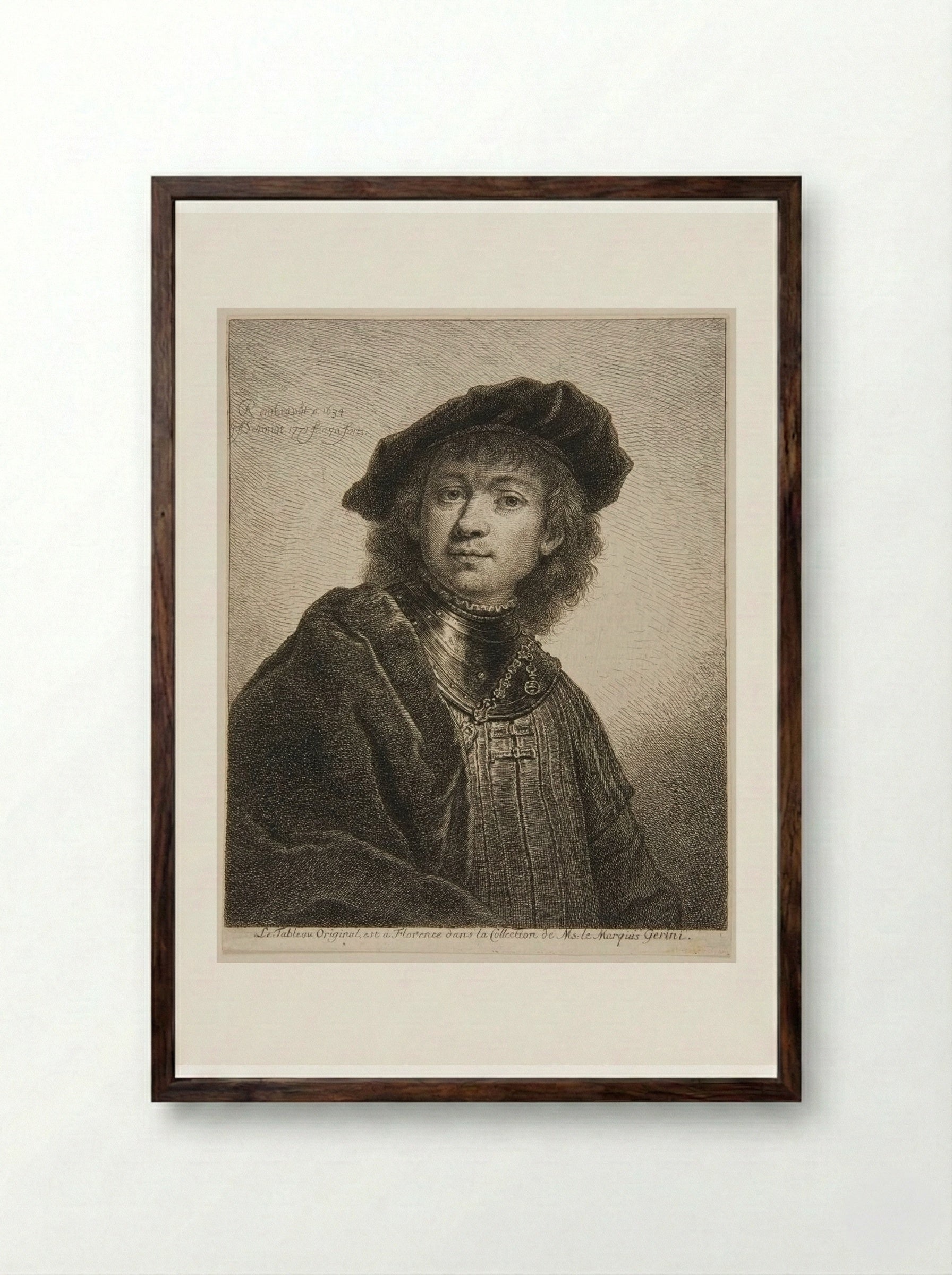 Rembrandt at the Age of Twenty-Eight - Georg Friedrich Schmidt - Framed Print Dark Wood