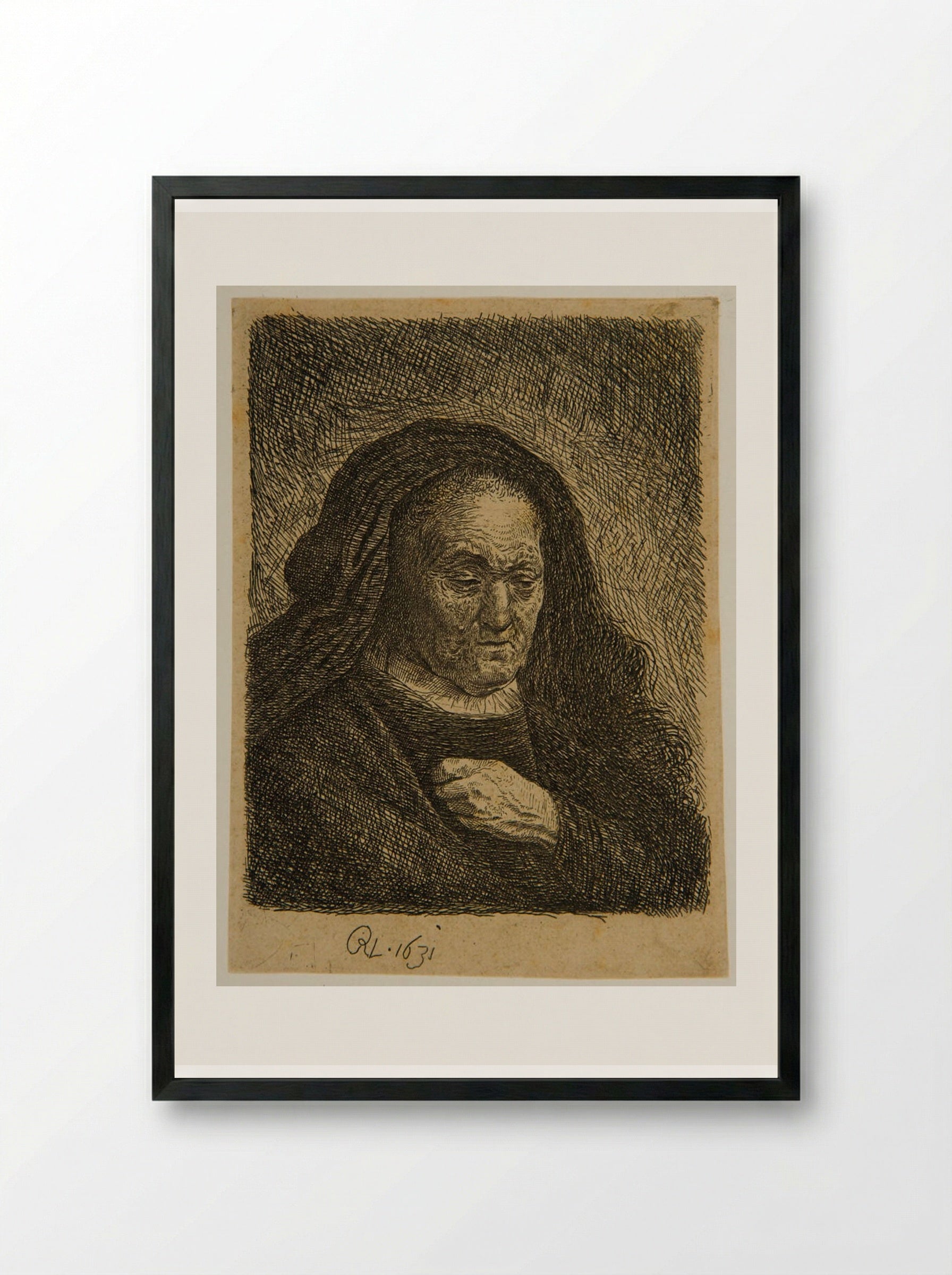 Rembrandt's Mother with her Hand on her Breast - David Deuchar - Framed Print Black