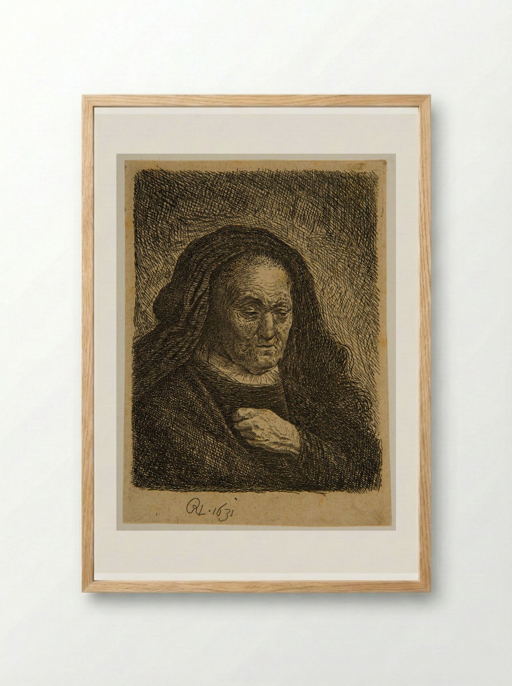 Rembrandt's Mother with her Hand on her Breast - David Deuchar - Framed Print Wood