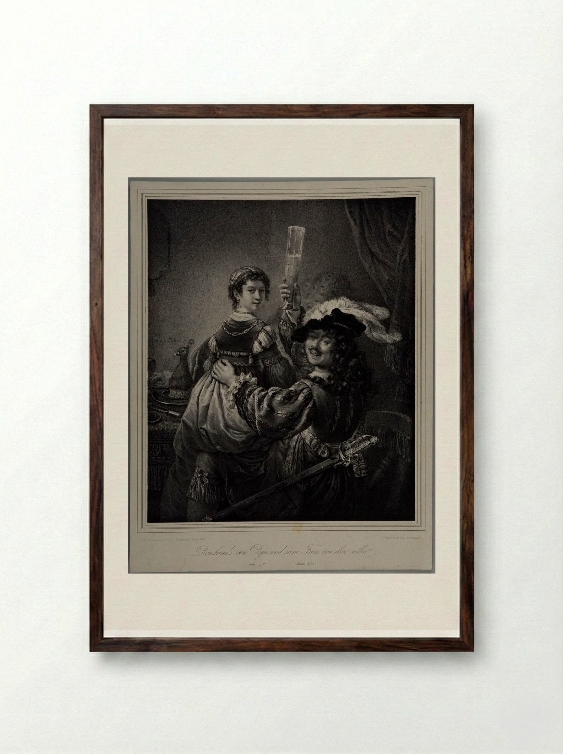 Rembrandt van Ryn and his Wife - Franz Hanfstaengl - Framed Print Dark Wood