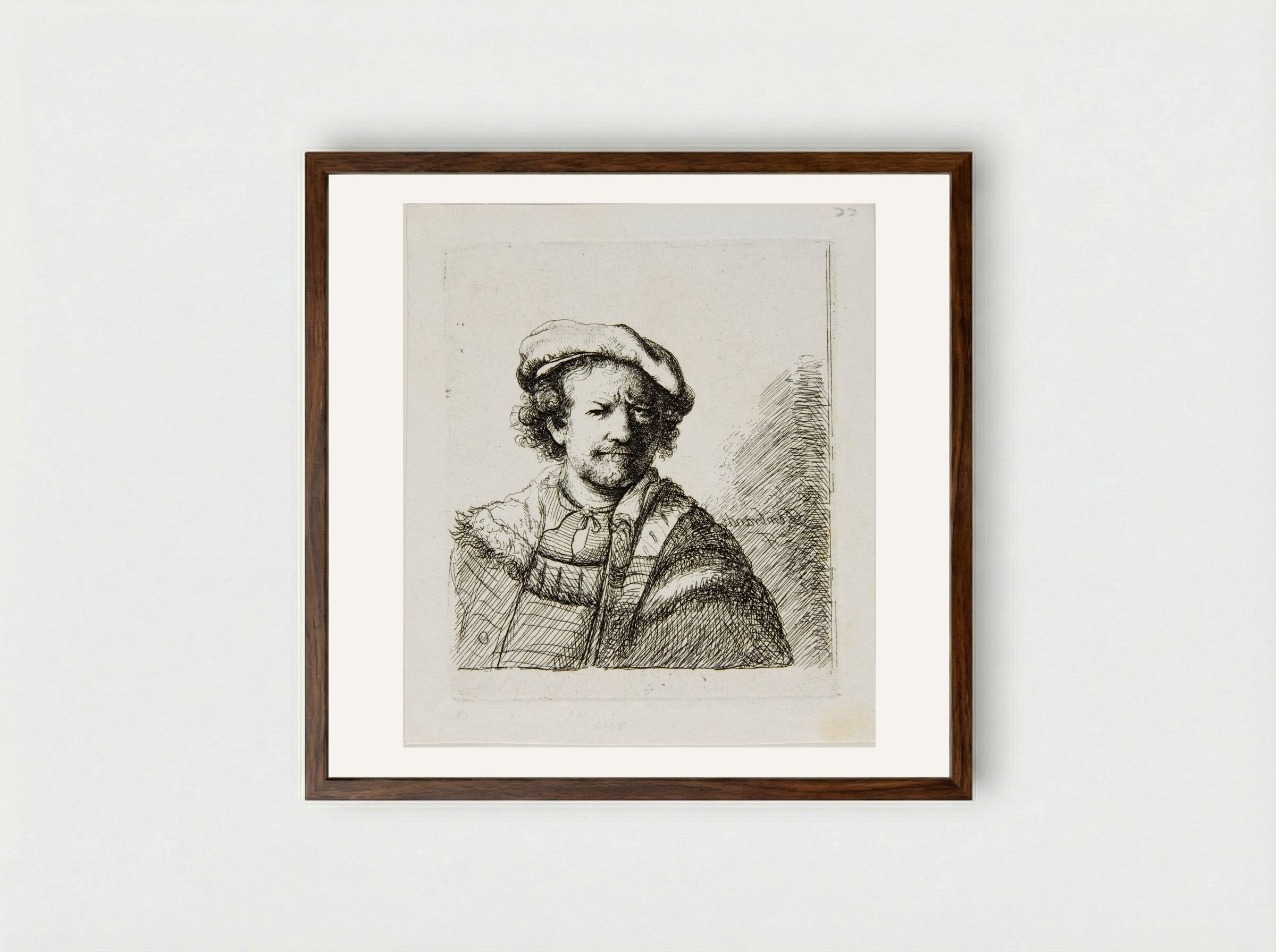 Rembrandt with a Cap and Short Curly Hair - David Deuchar - Framed Print Dark Wood