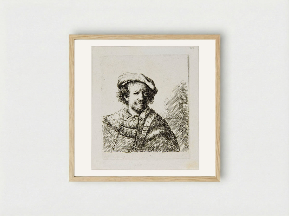 Rembrandt with a Cap and Short Curly Hair - David Deuchar - Framed Print Wood