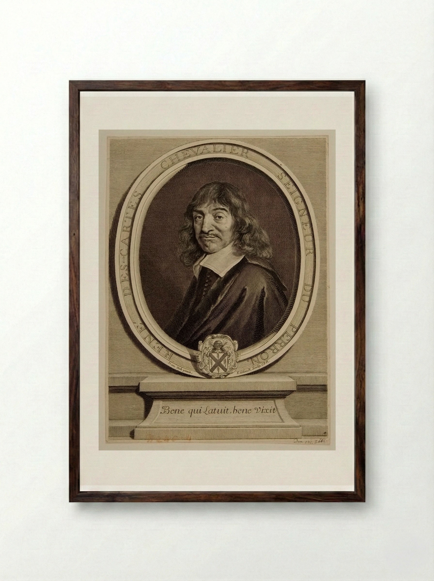 René Descartes - Gérard Edelinck - Framed Print Dark Wood