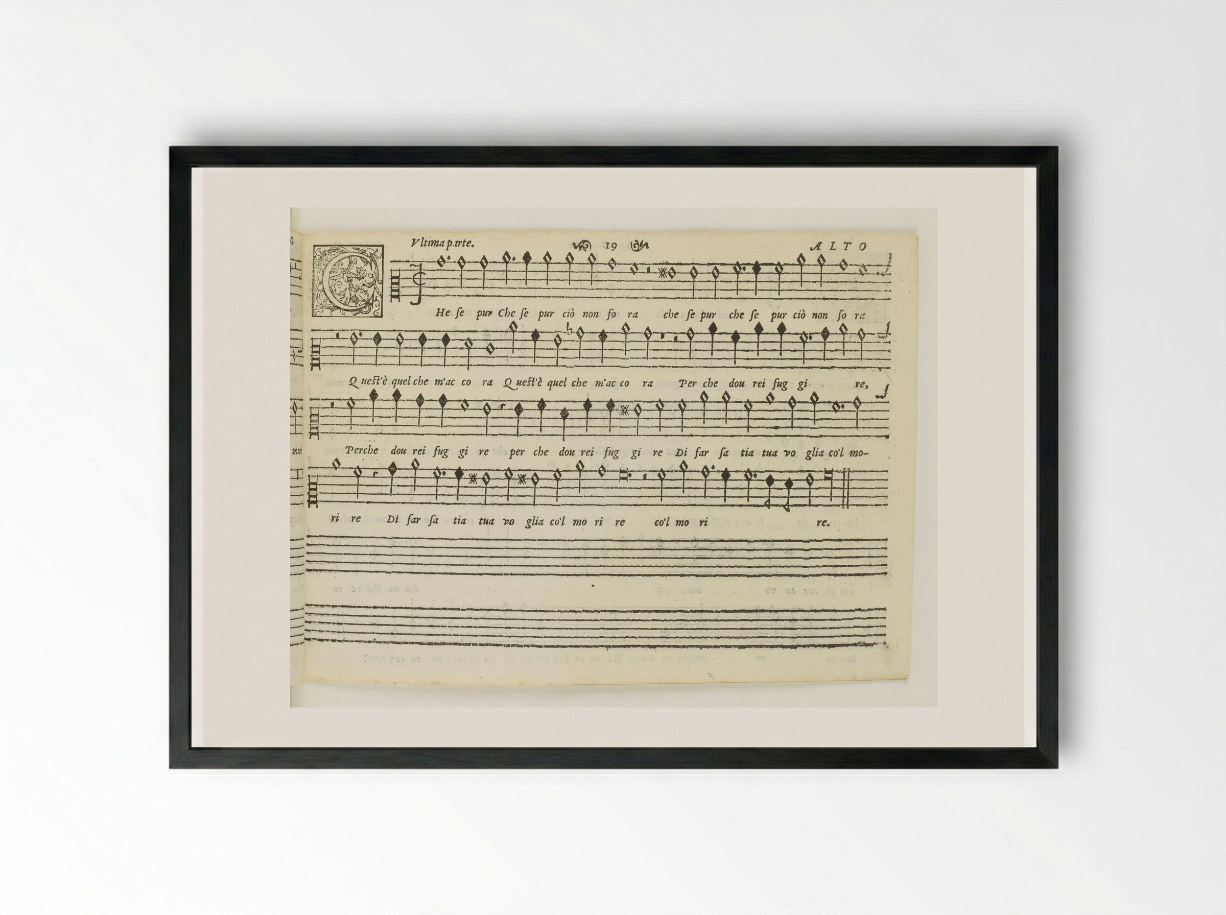 Renaissance Musical Score - Fine Art Print - Framed Print Black