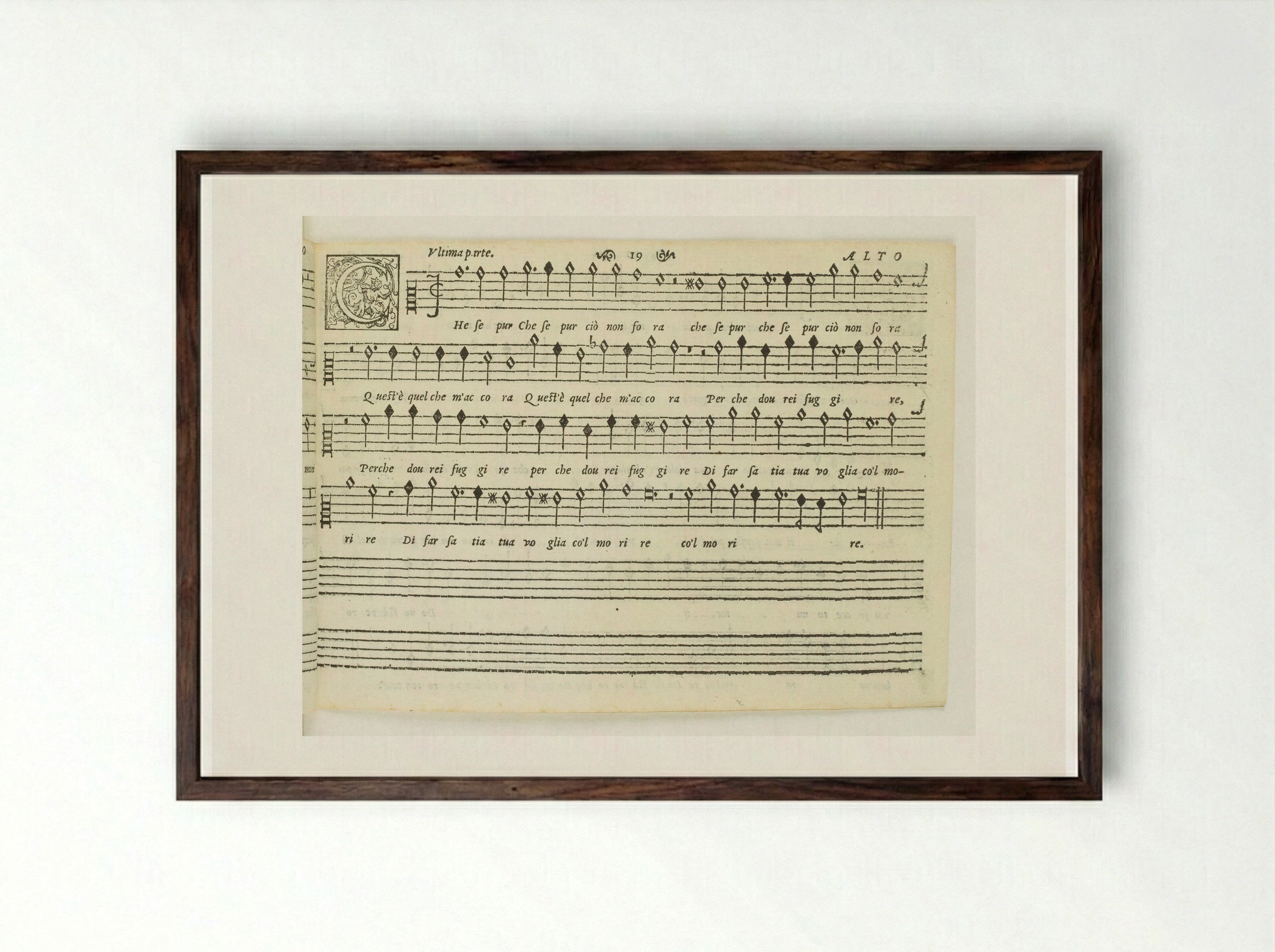 Renaissance Musical Score - Fine Art Print - Framed Print Dark Wood