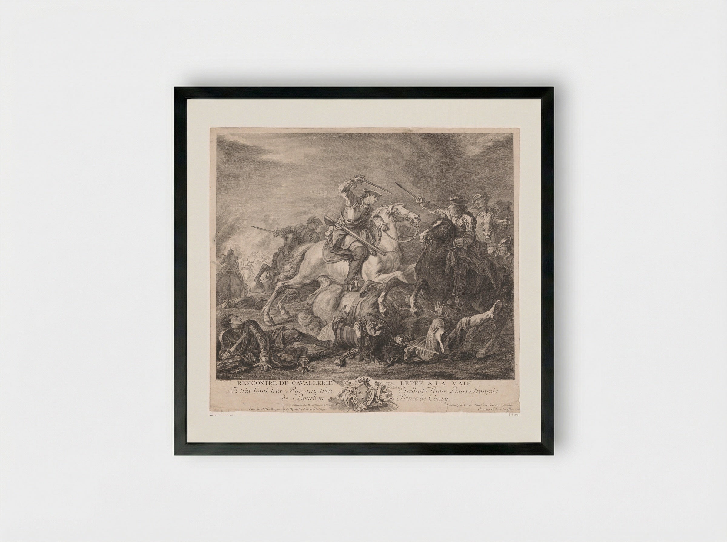 Rencontre de cavalerie, l'épée à la main - Jacques-Philippe Le Bas - Framed Print Black