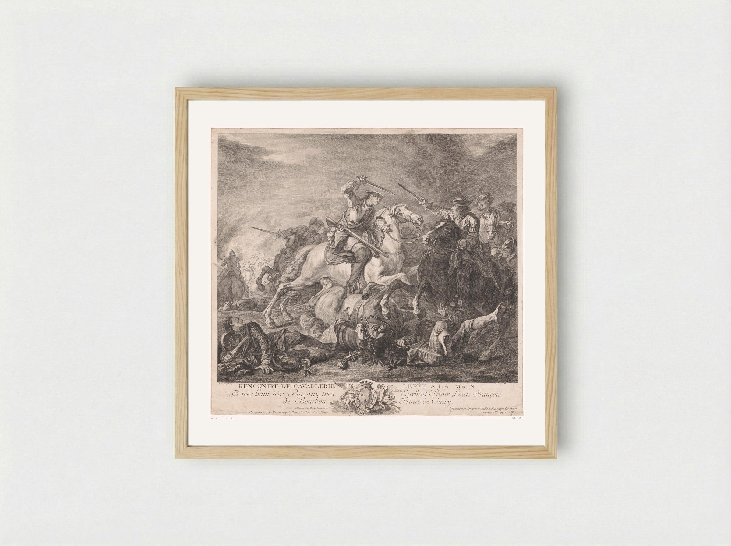Rencontre de cavalerie, l'épée à la main - Jacques-Philippe Le Bas - Framed Print Wood