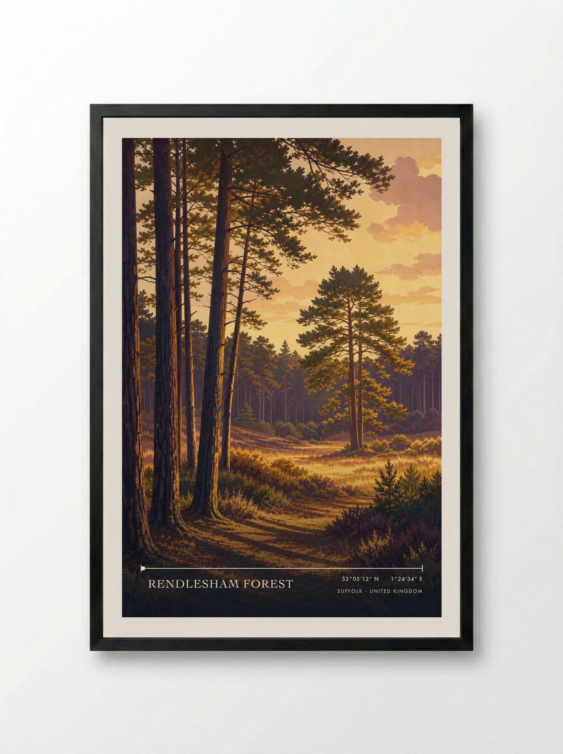 Rendlesham Forest Suffolk United Kingdom Travel Poster - Framed Print Black