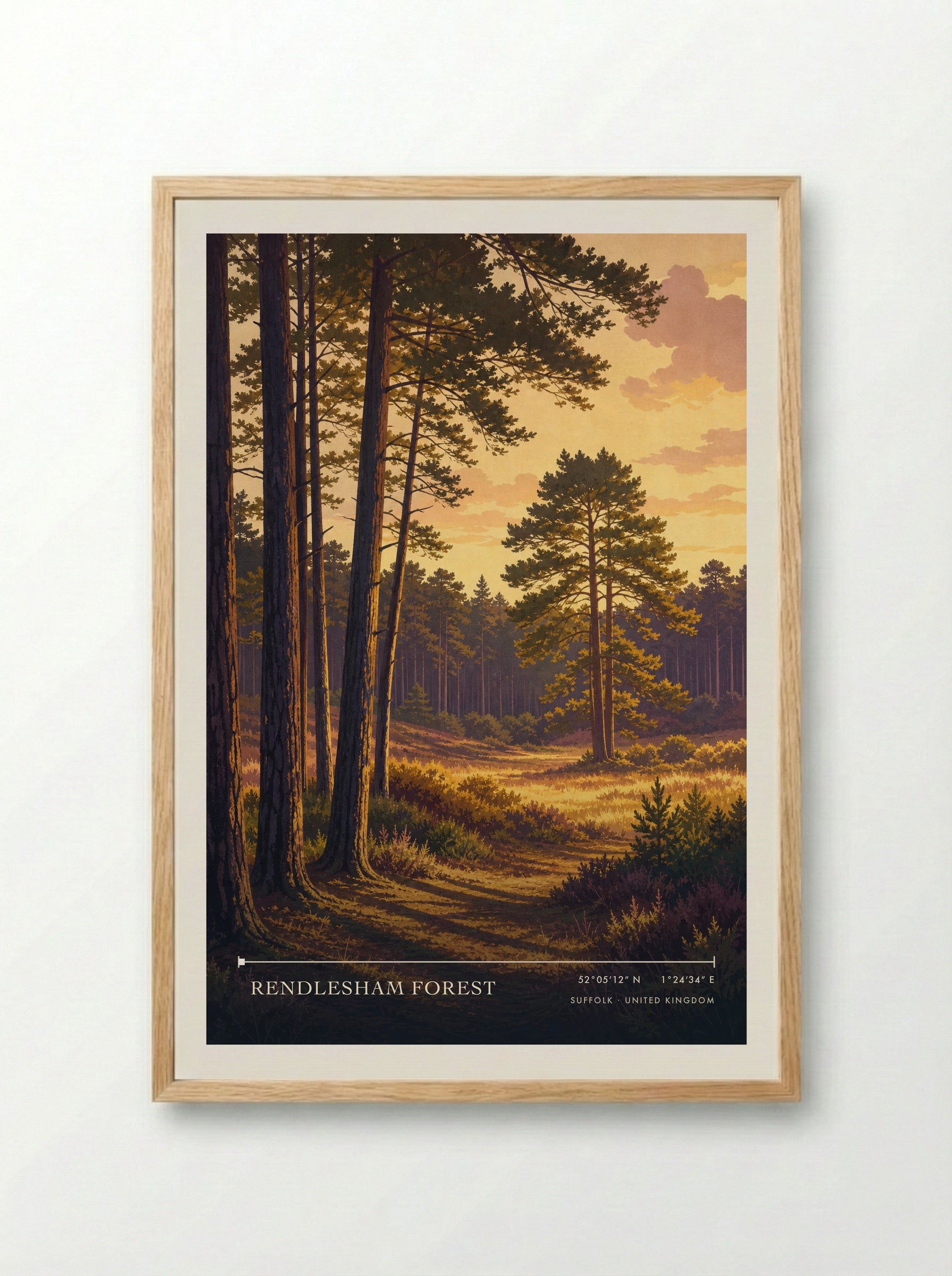 Rendlesham Forest Suffolk United Kingdom Travel Poster - Framed Print Wood