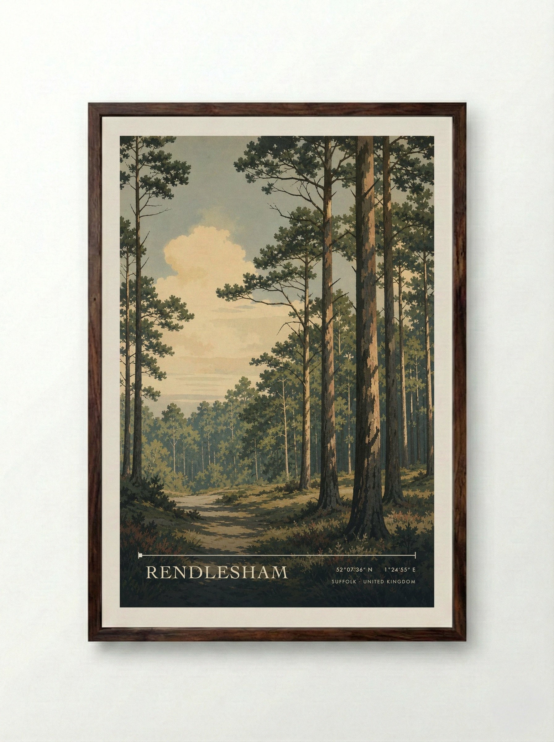 Rendlesham Suffolk United Kingdom Travel Poster - Framed Print Dark Wood