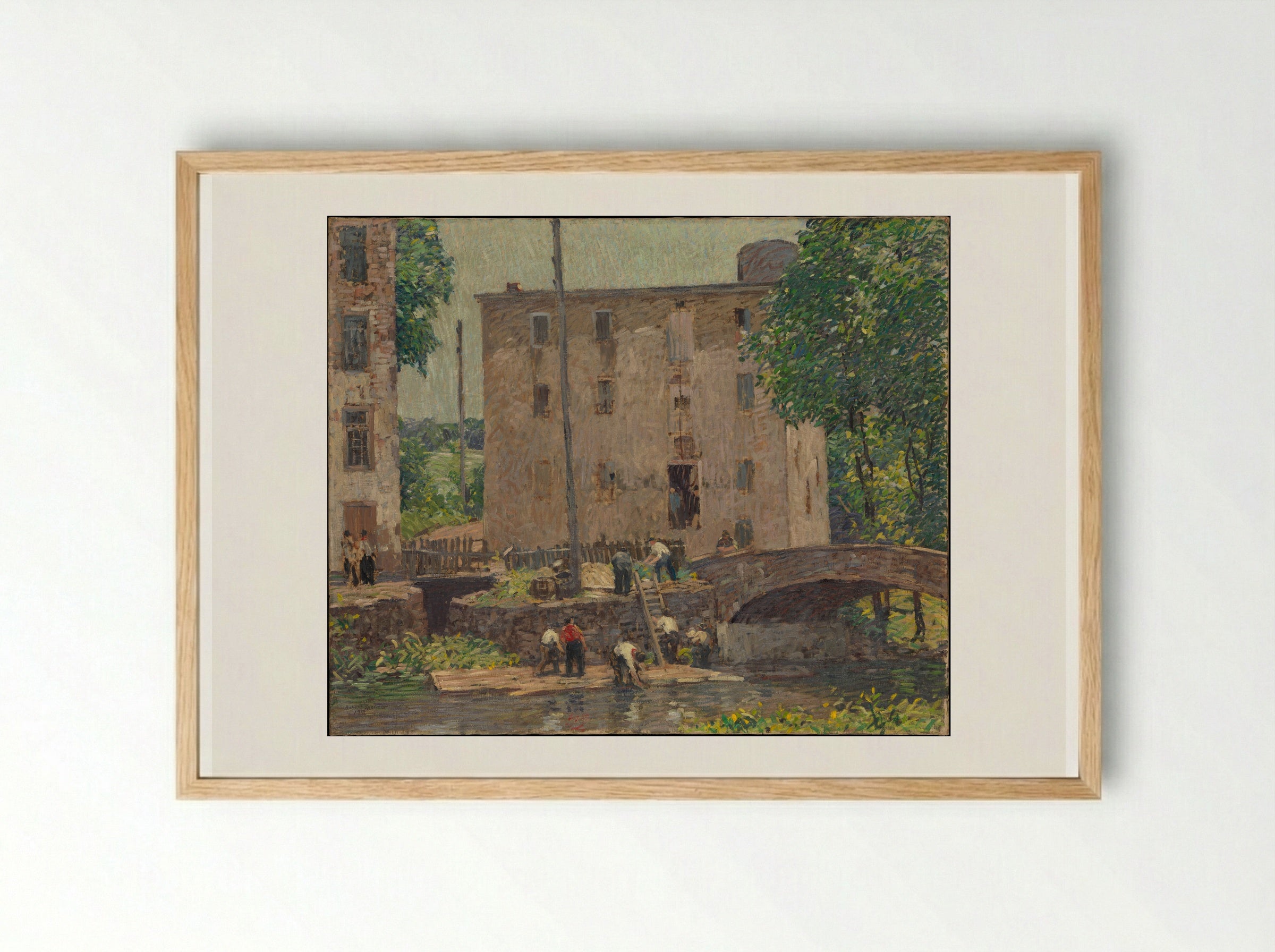 Repairing the Bridge - Robert Spencer - Framed Print Wood