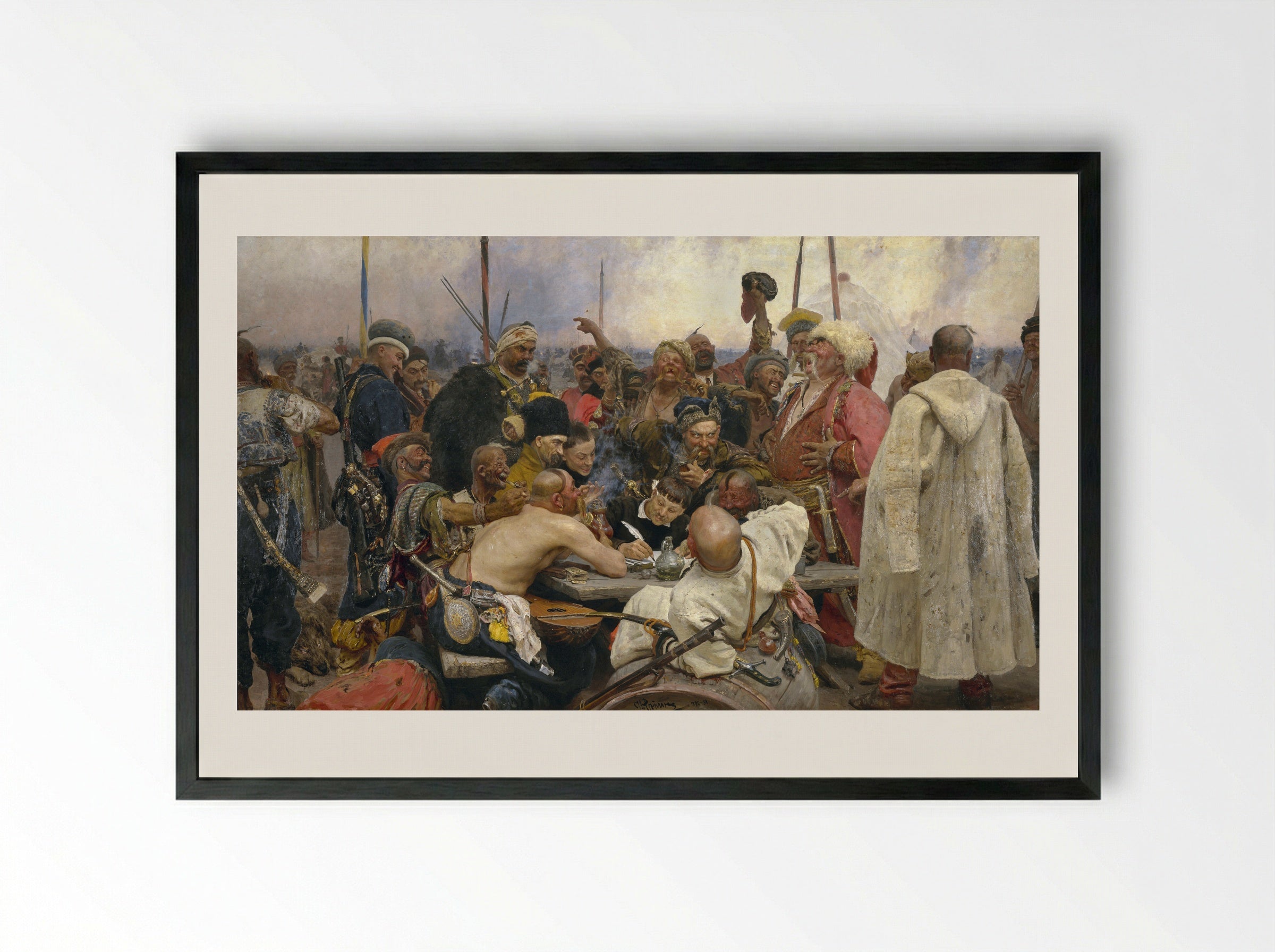 Reply of the Zaporozhian Cossacks - Ilya Repin - Framed Print Black