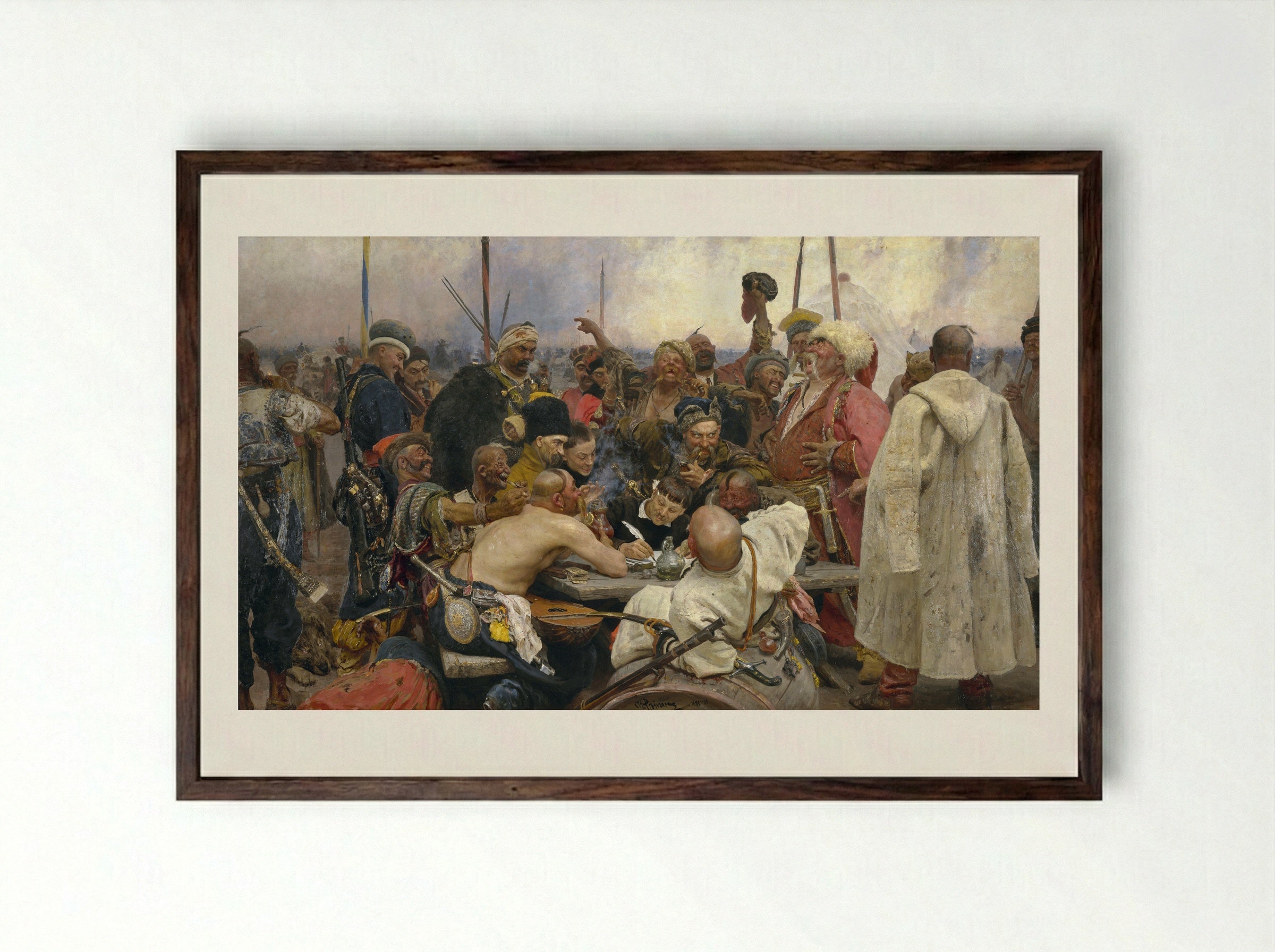 Reply of the Zaporozhian Cossacks - Ilya Repin - Framed Print Dark Wood