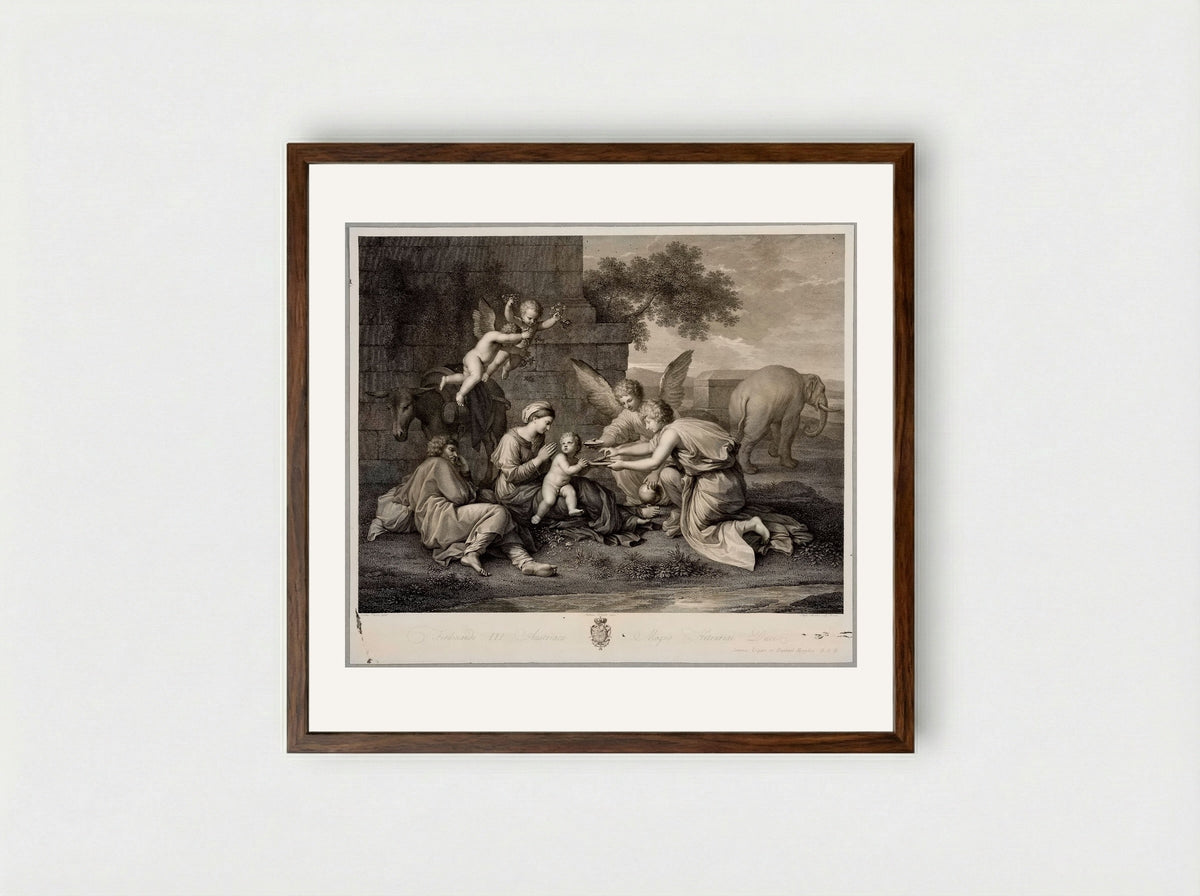 Repose in Egypt - Raphael Morghen - Framed Print Dark Wood