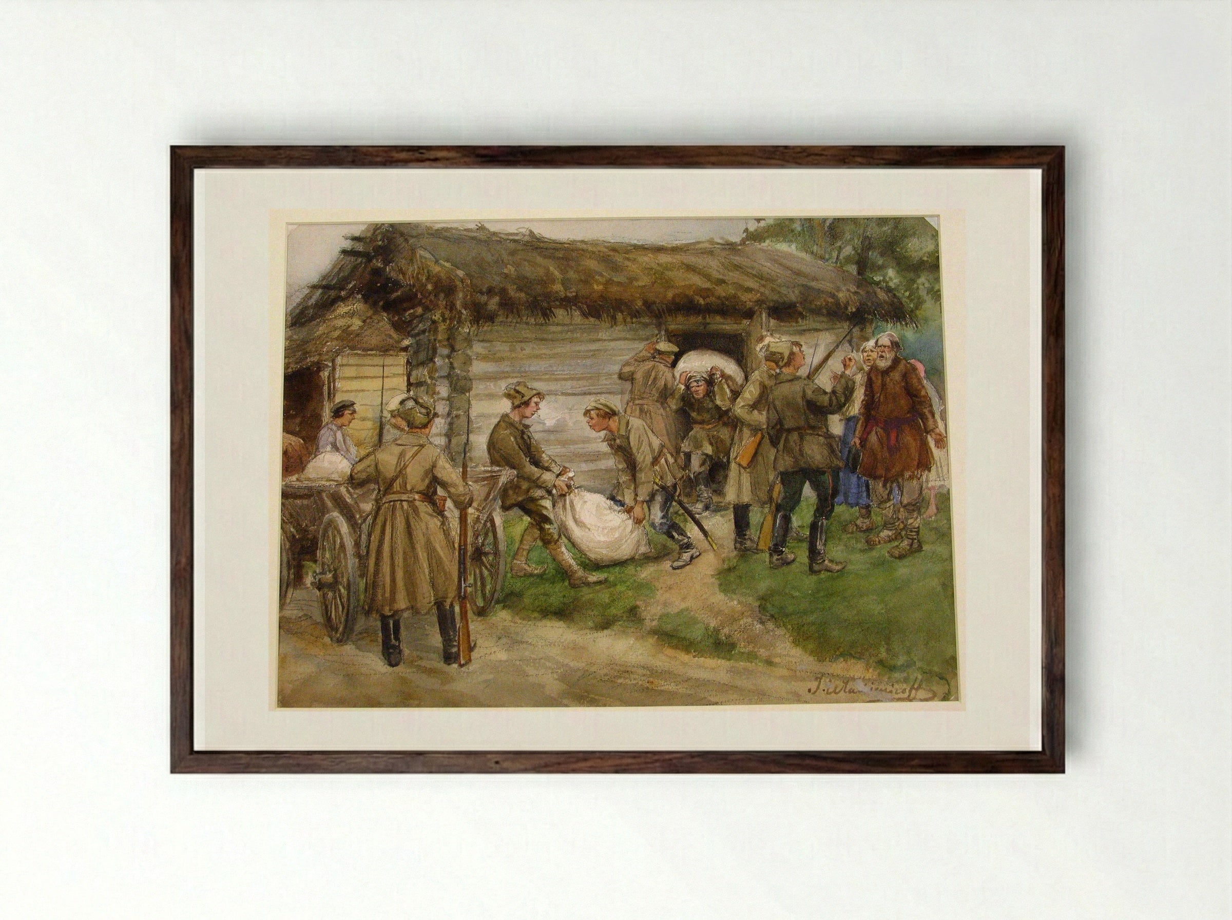 Requisitioning - Ivan Vladimirov - Framed Print Dark Wood