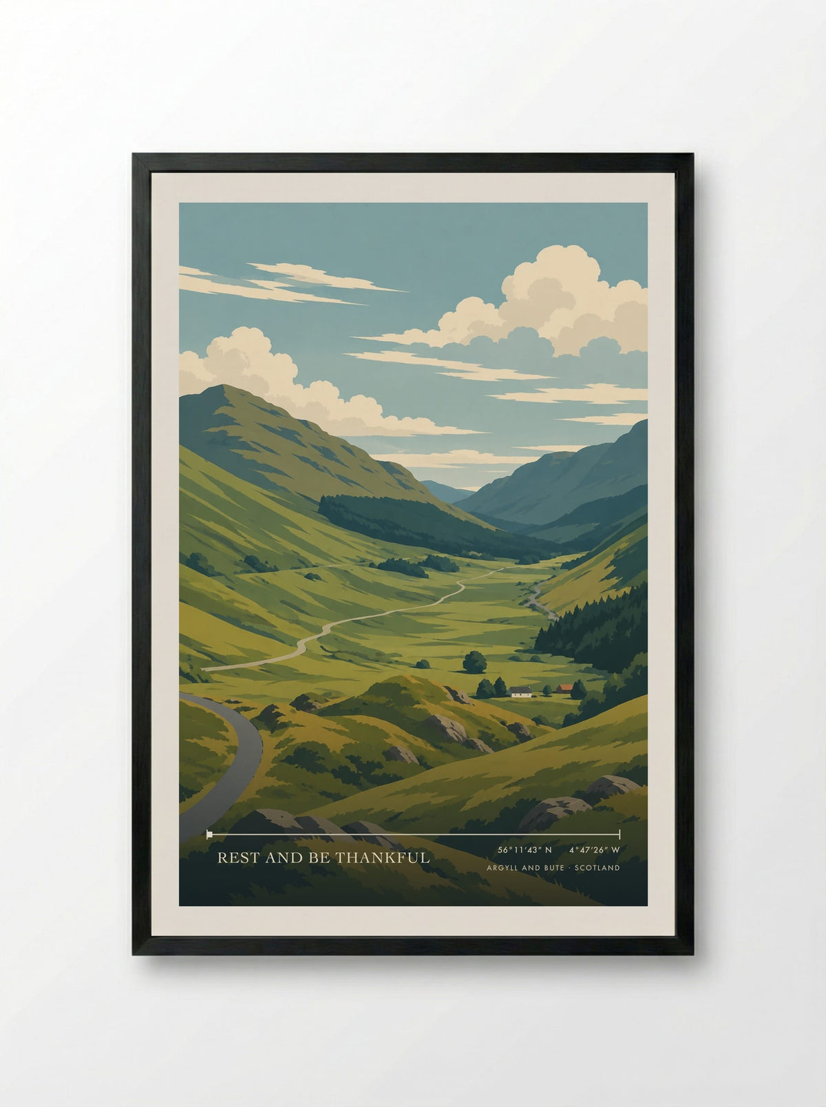 Rest and Be Thankful, Argyll and Bute | Travel Poster - Framed Print Black