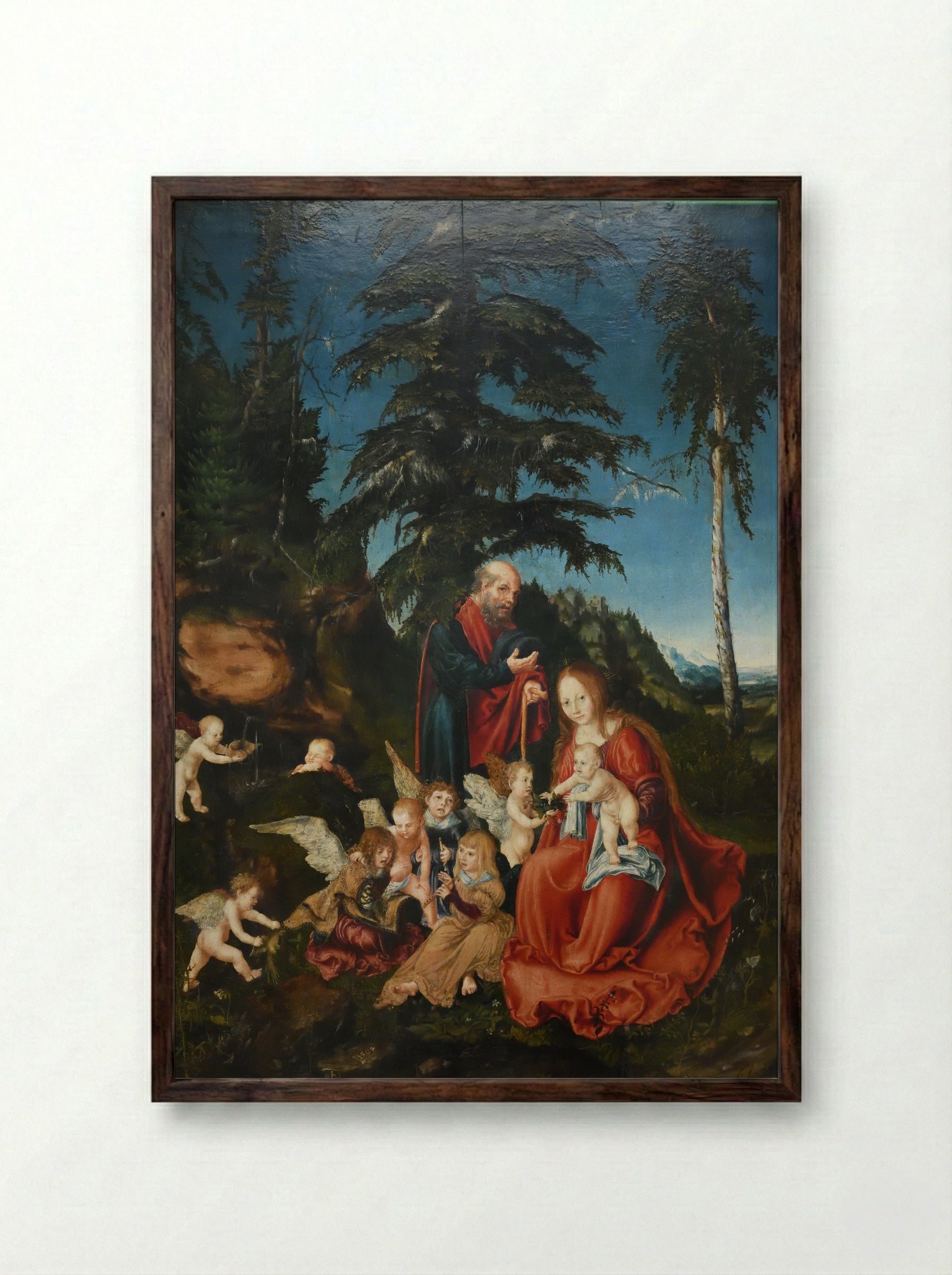 Rest on the Flight into Egypt - Lucas Cranach the Elder - Framed Print Dark Wood