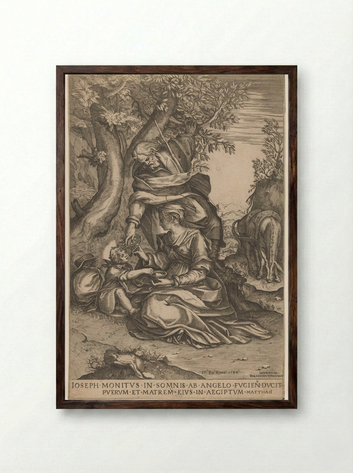 Rest on the Flight into Egypt - Bernardino Passeri - Framed Print Dark Wood