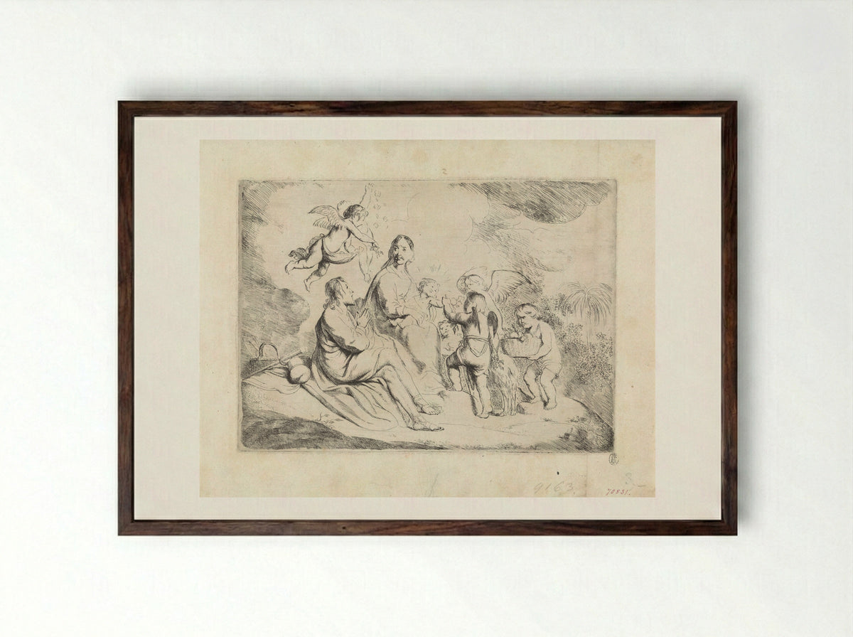 Rest on the Flight into Egypt - Hans Horions - Framed Print Dark Wood