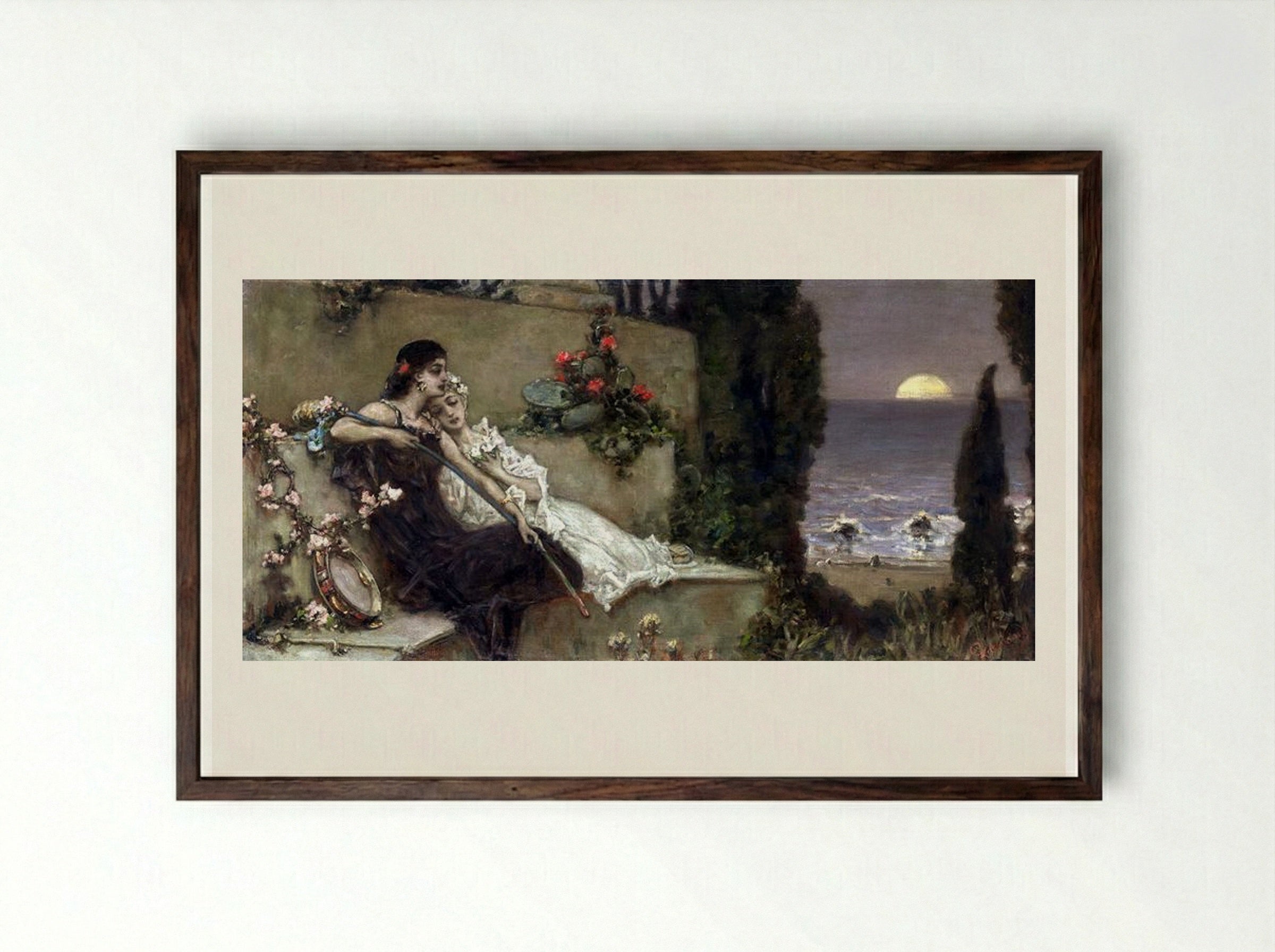 Resting by the Shore - Wilhelm Kotarbinski - Framed Print Dark Wood