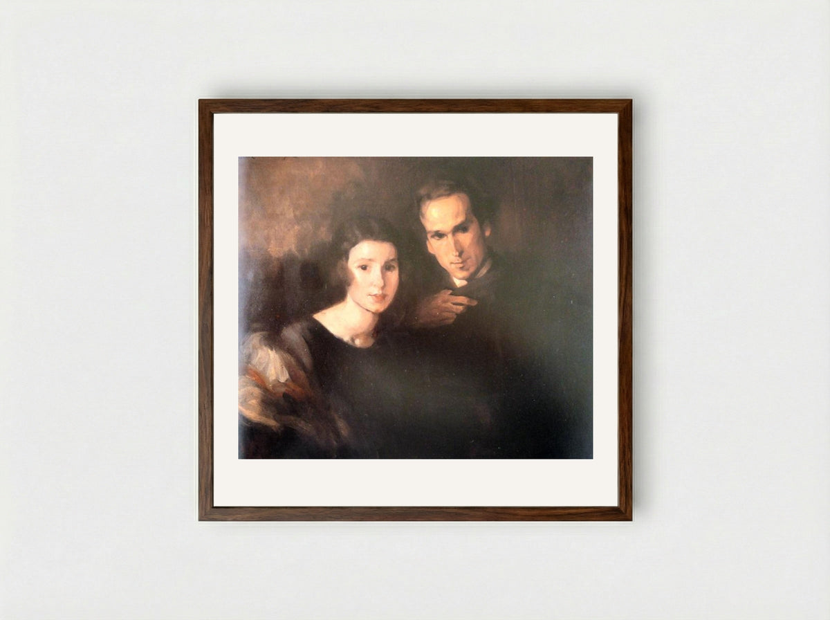 Retrato de Cláudio e Maria - António Carneiro - Framed Print Dark Wood